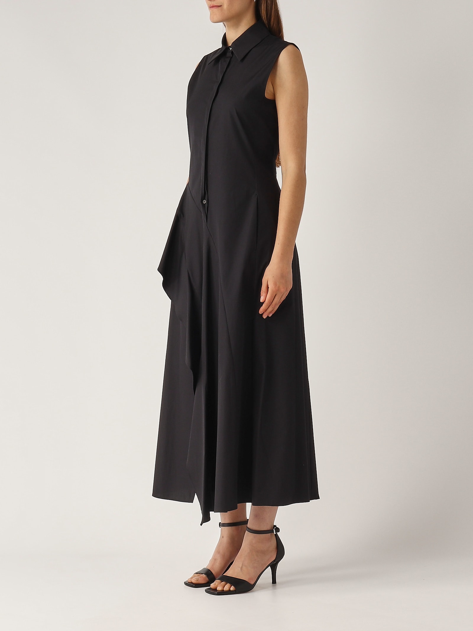 Max Mara Studio Keras Ruffled Sleeveless Dress In Nero