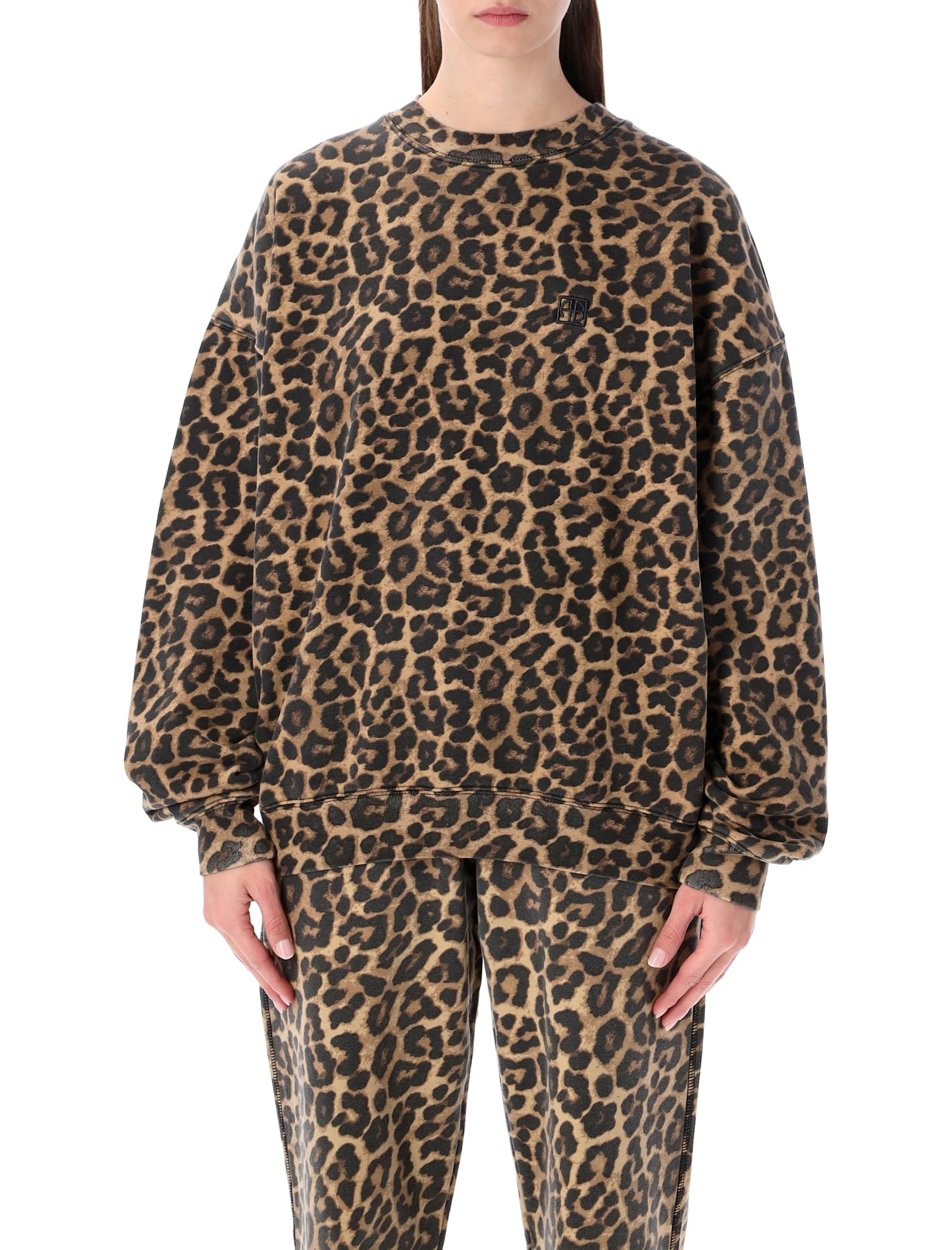 Anine Bing Oversized Leopard Print Cotton Miles Sweatshirt In Animal Print