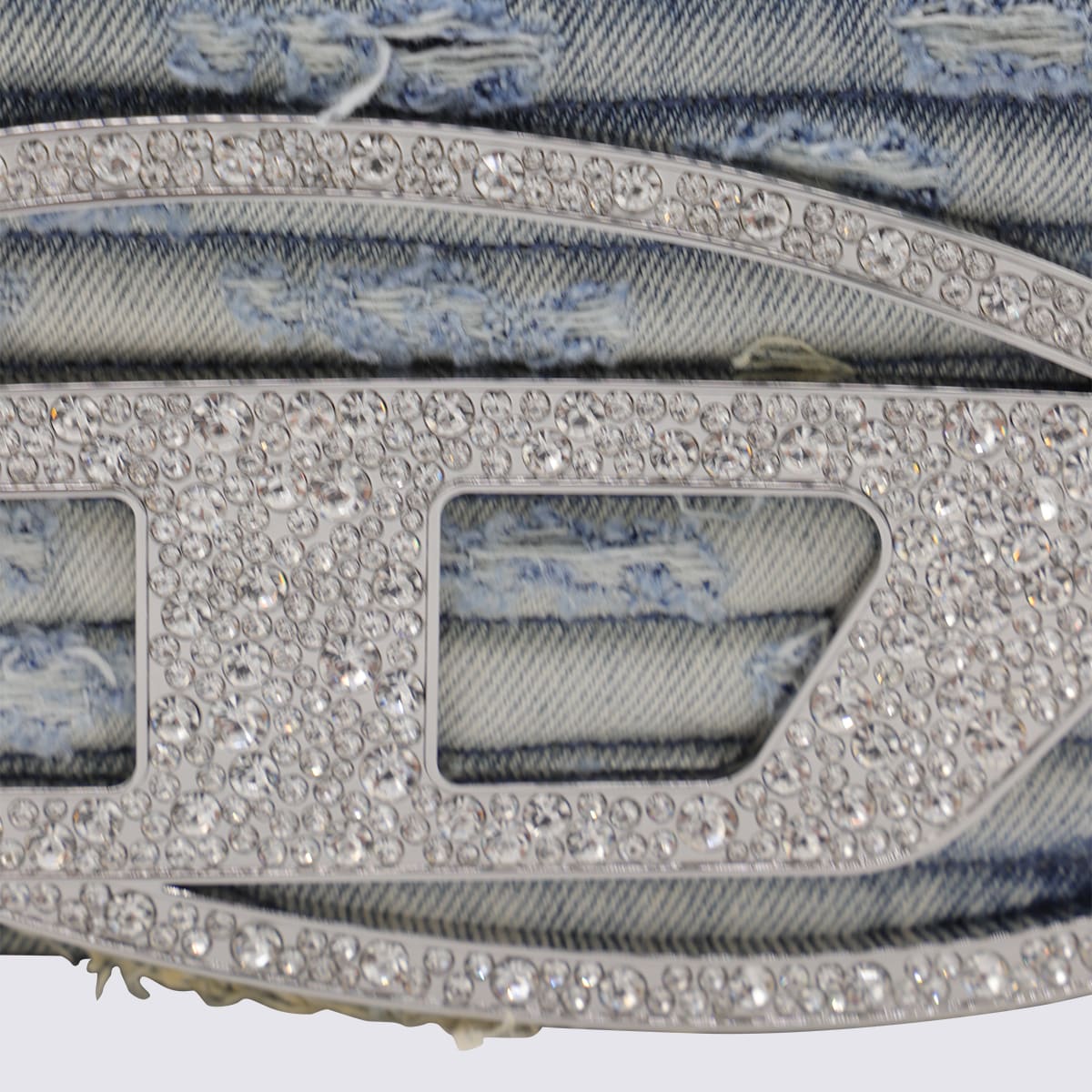 Diesel 1dr Denim Canvas Shoulder Bag With Crystal Appliques In Blue