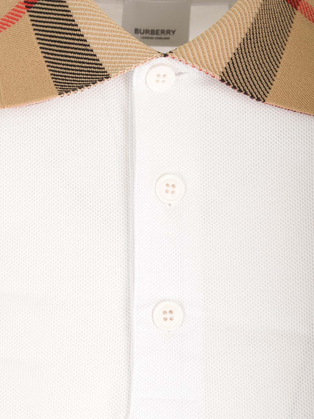 Burberry Check-collar White Polo Shirt With Three-button Placket