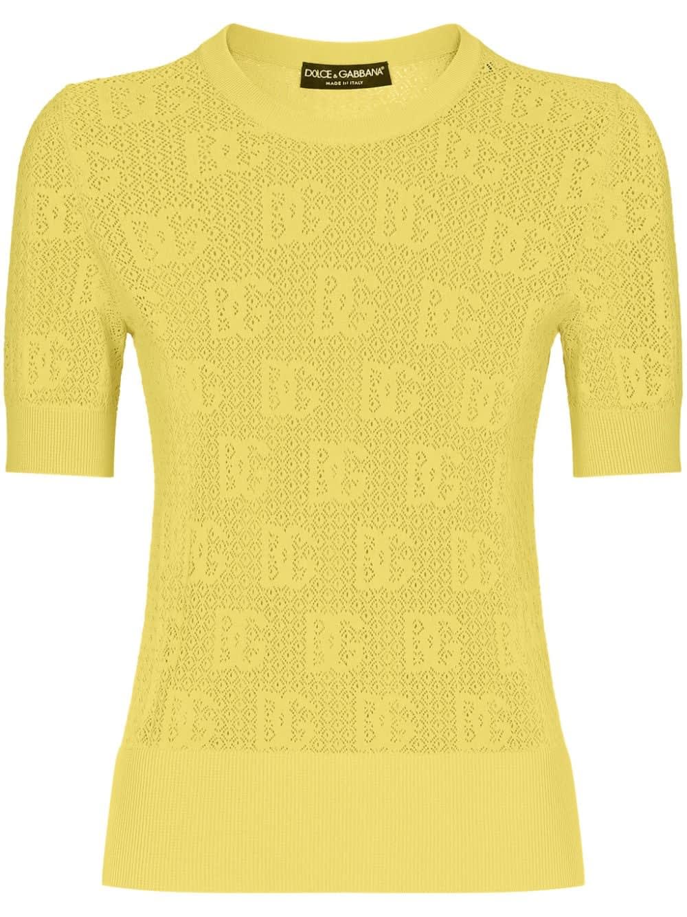 Shop Dolce & Gabbana Monogram-jacquard Round-neck Top In Giallo