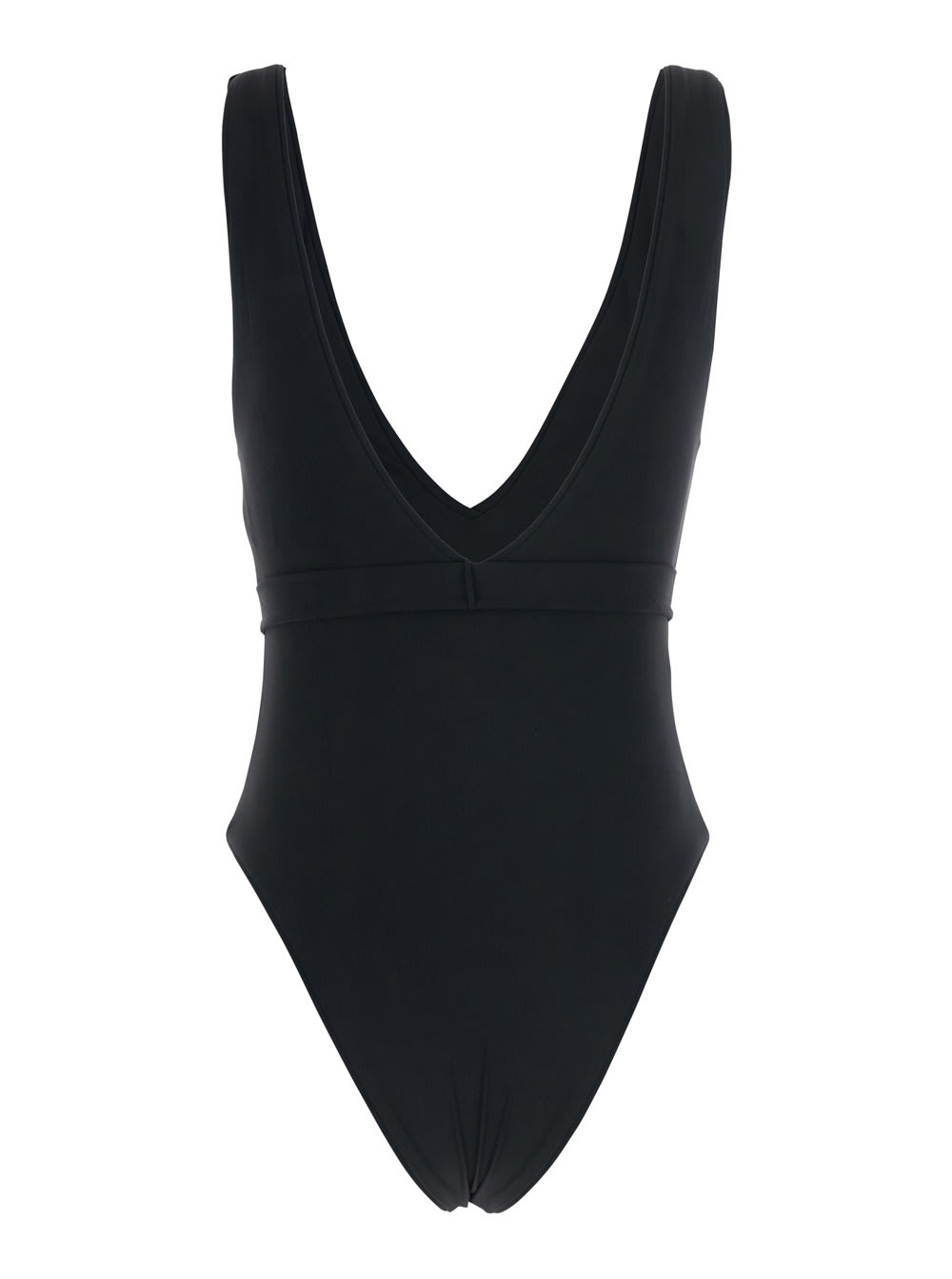 Tory Burch Belted Logo Swimsuit In Black