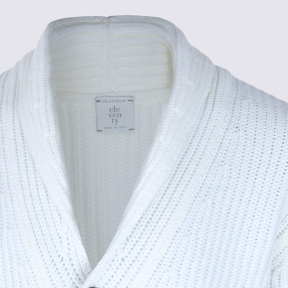 Eleventy Ribbed Texture Shawl Collar Long Sleeves In White