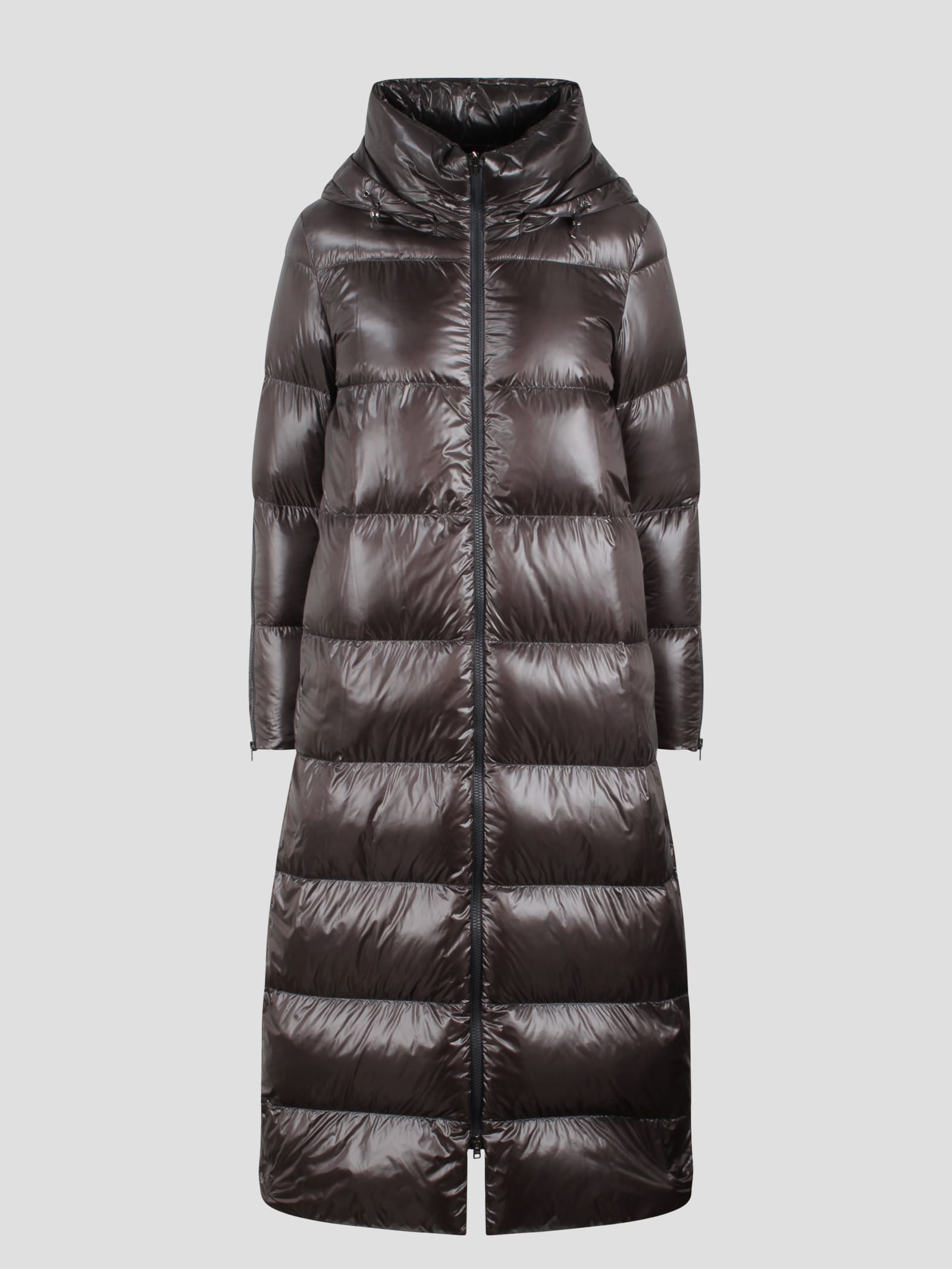 Shop Herno Nylon Long Down Jacket In Brown