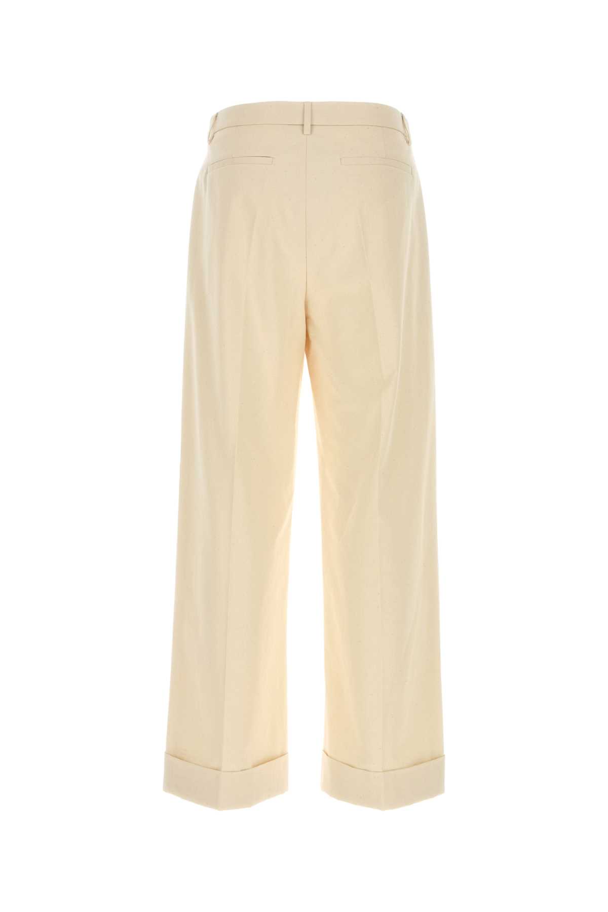 Valentino Cotton Trousers With Cuffed Hem And Pockets In Neutral