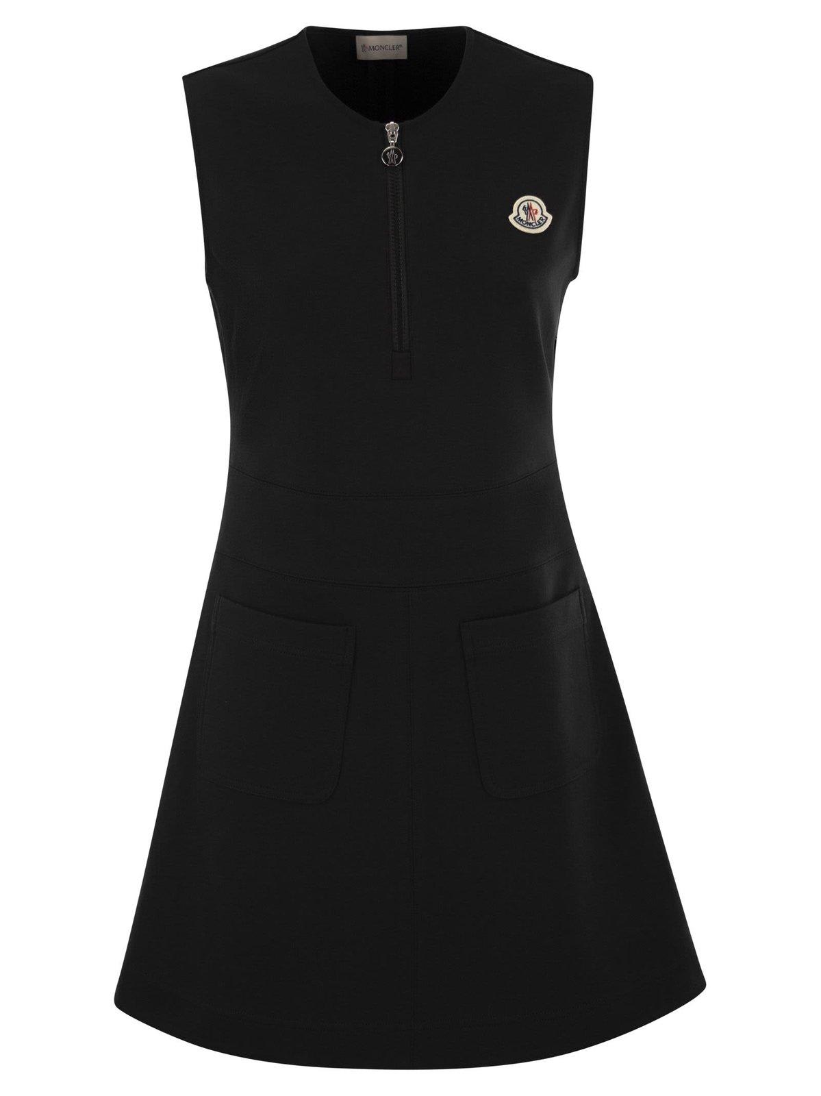 Shop Moncler Zipped Sleeveless Mini Dress In Black