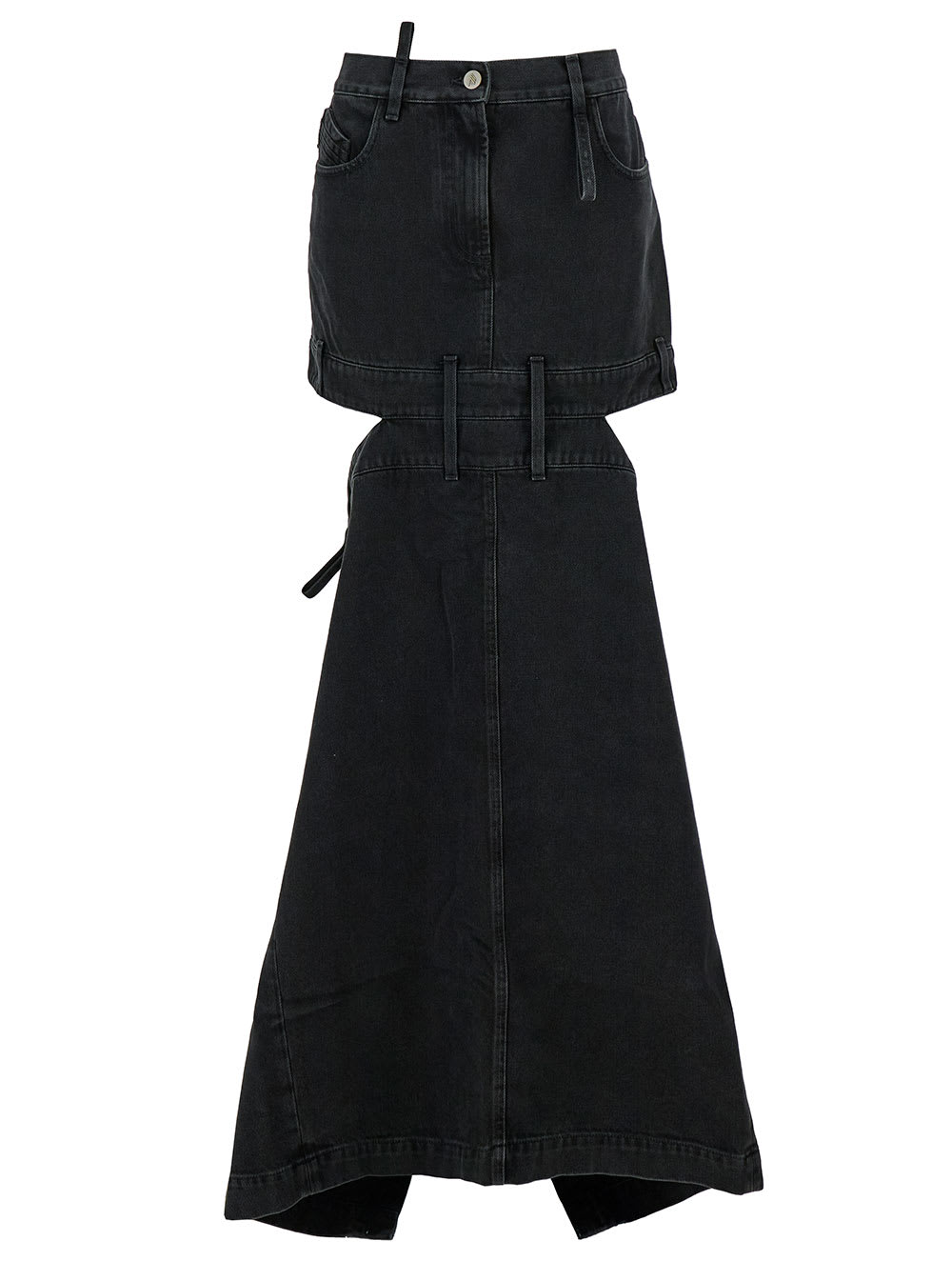 Attico Midi Black Skirt With Maxi Cut-out In Denim Woman