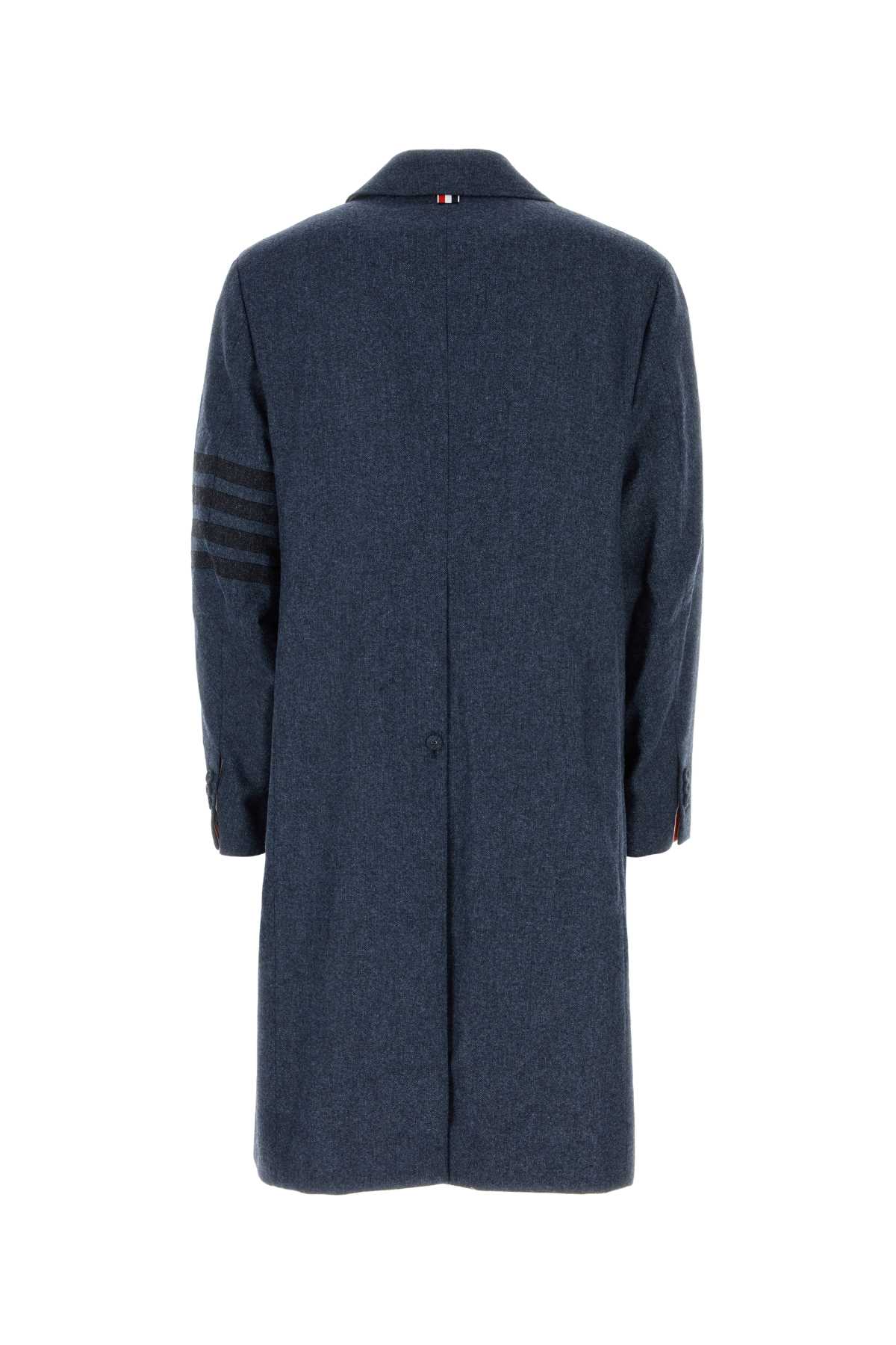 Shop Thom Browne Blue Wool Coat