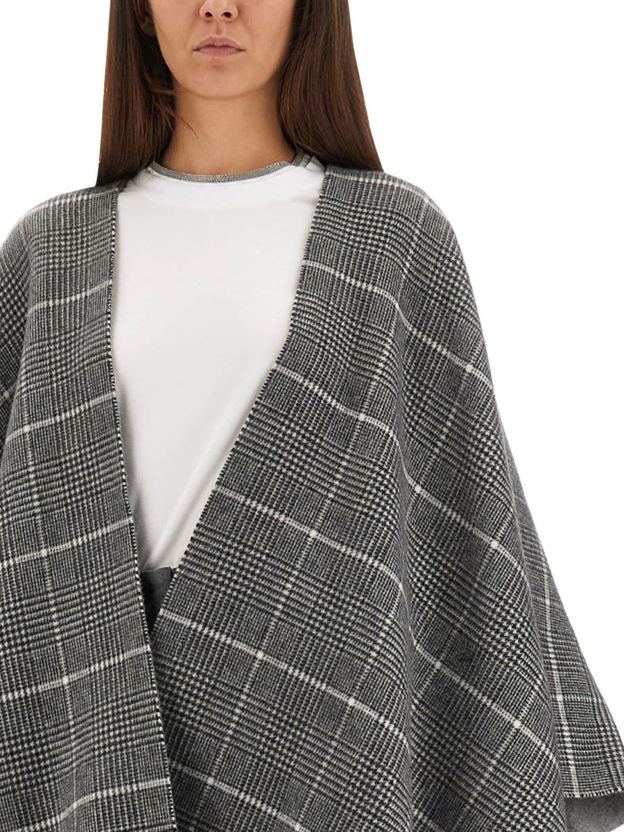 Brunello Cucinelli Women Wool Poncho With Bangs In Gray