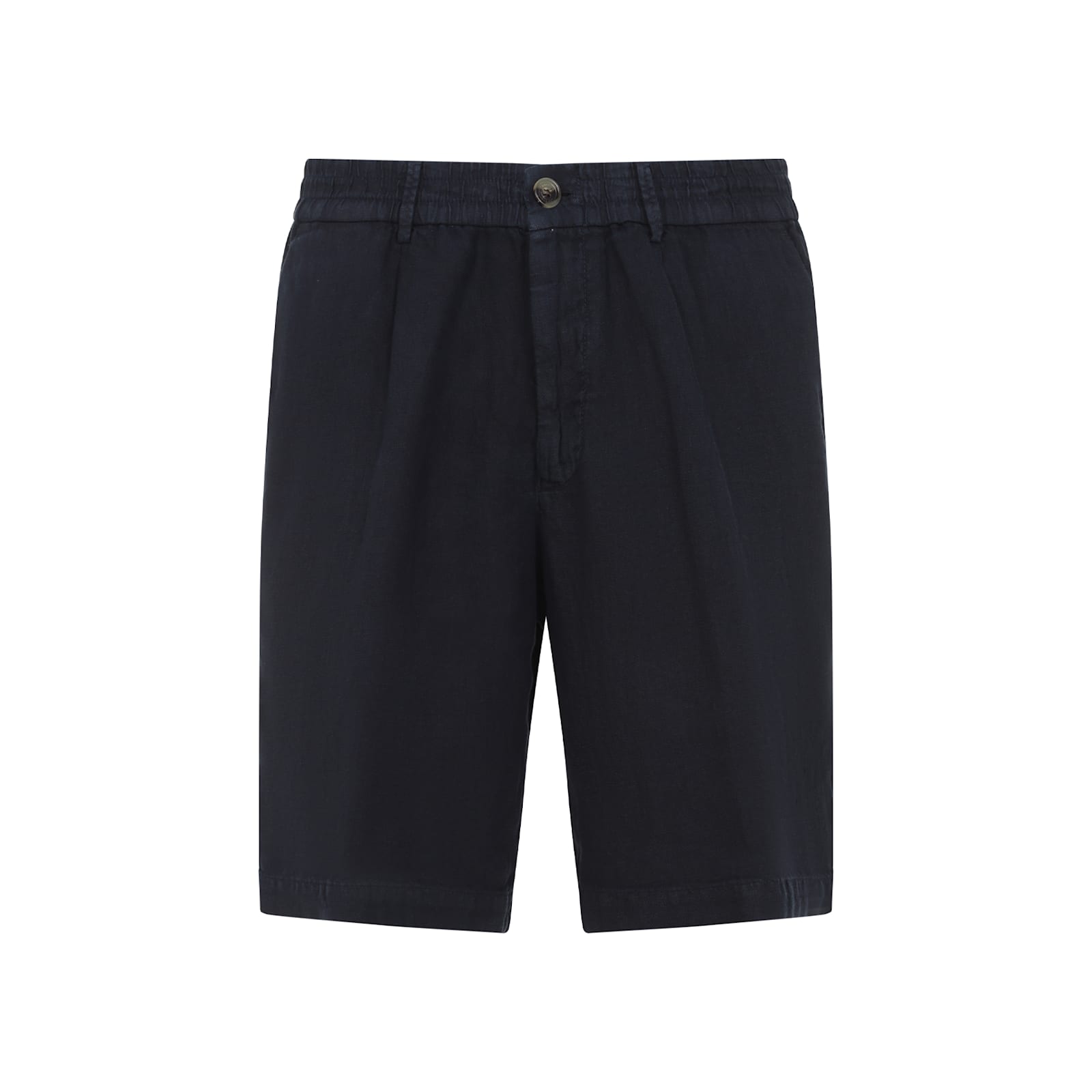 Brunello Cucinelli Elastic Waistband Linen Bermuda Shorts In Navy