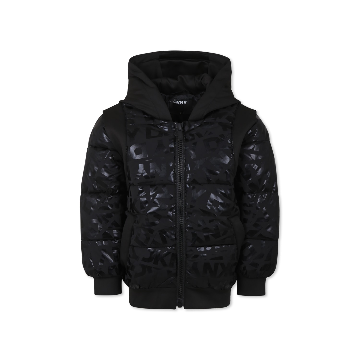 Dkny Black Down Jacket For Girl With Logo In Black