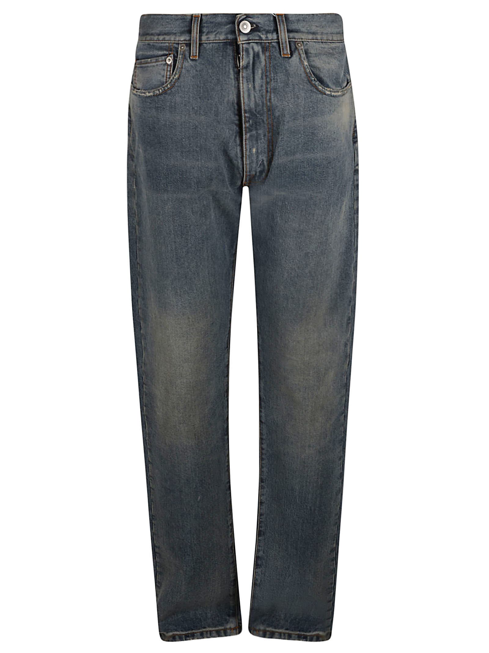 Shop Maison Margiela Straight Buttoned Jeans In Light Classic Wash