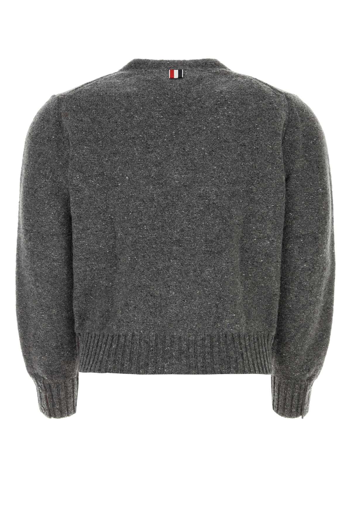 Shop Thom Browne Melange Dark Grey Wool Blend Cardigan In 035