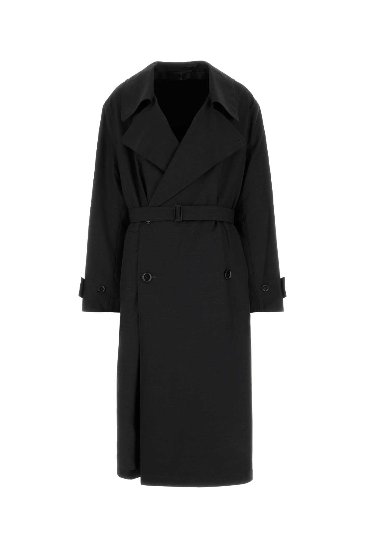 Lemaire Graphite Polyester Blend Trench Coat In Black