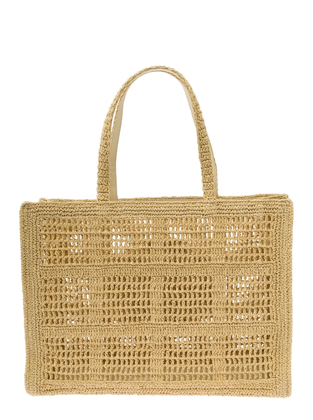 Shop Tory Burch Beige Tote Bag With Jacquard Logo In Crochet Woman
