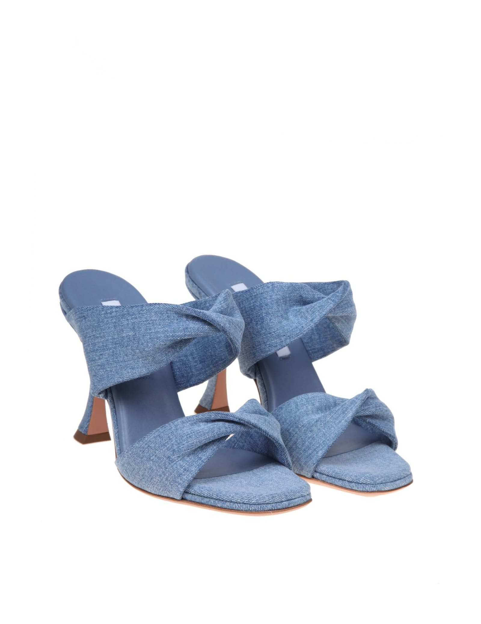 Shop Aquazzura Twist 95 Sandal In Denim Fabric In Light Blue