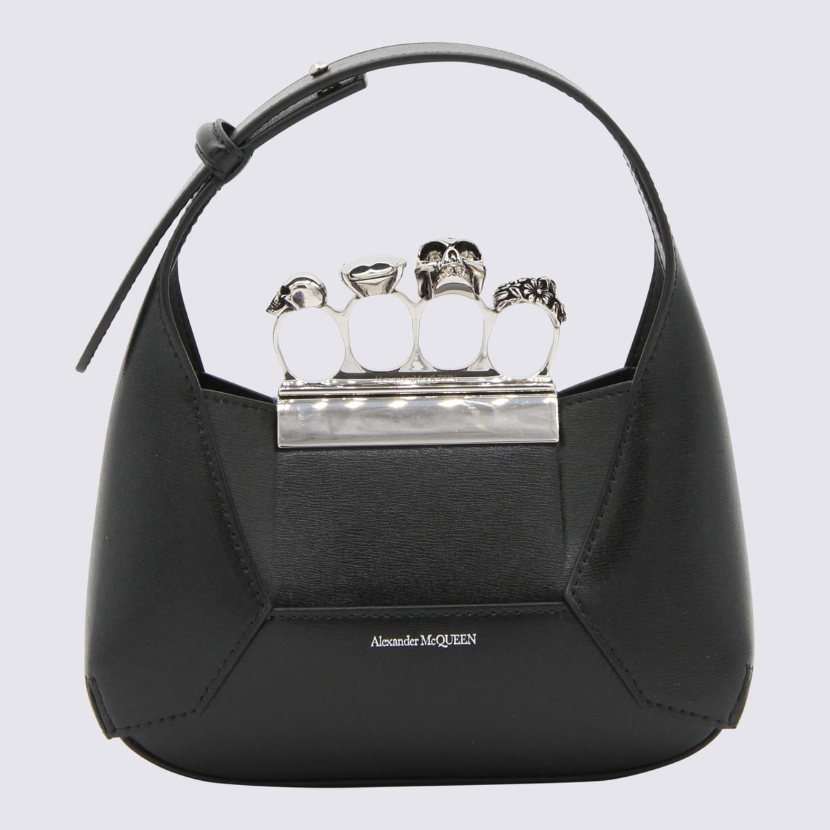 Alexander Mcqueen Black Leather Jeweled Hobo Handle Bag