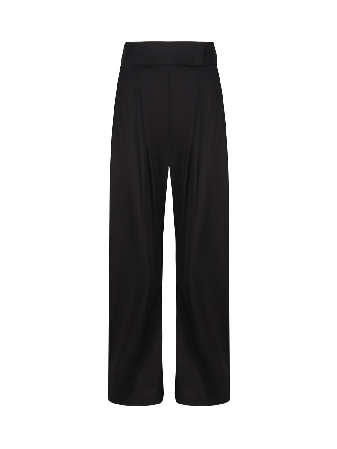 Shop Pinko Wide-leg Trousers In Stretch Cotton Blend Techno Fabric In Nero