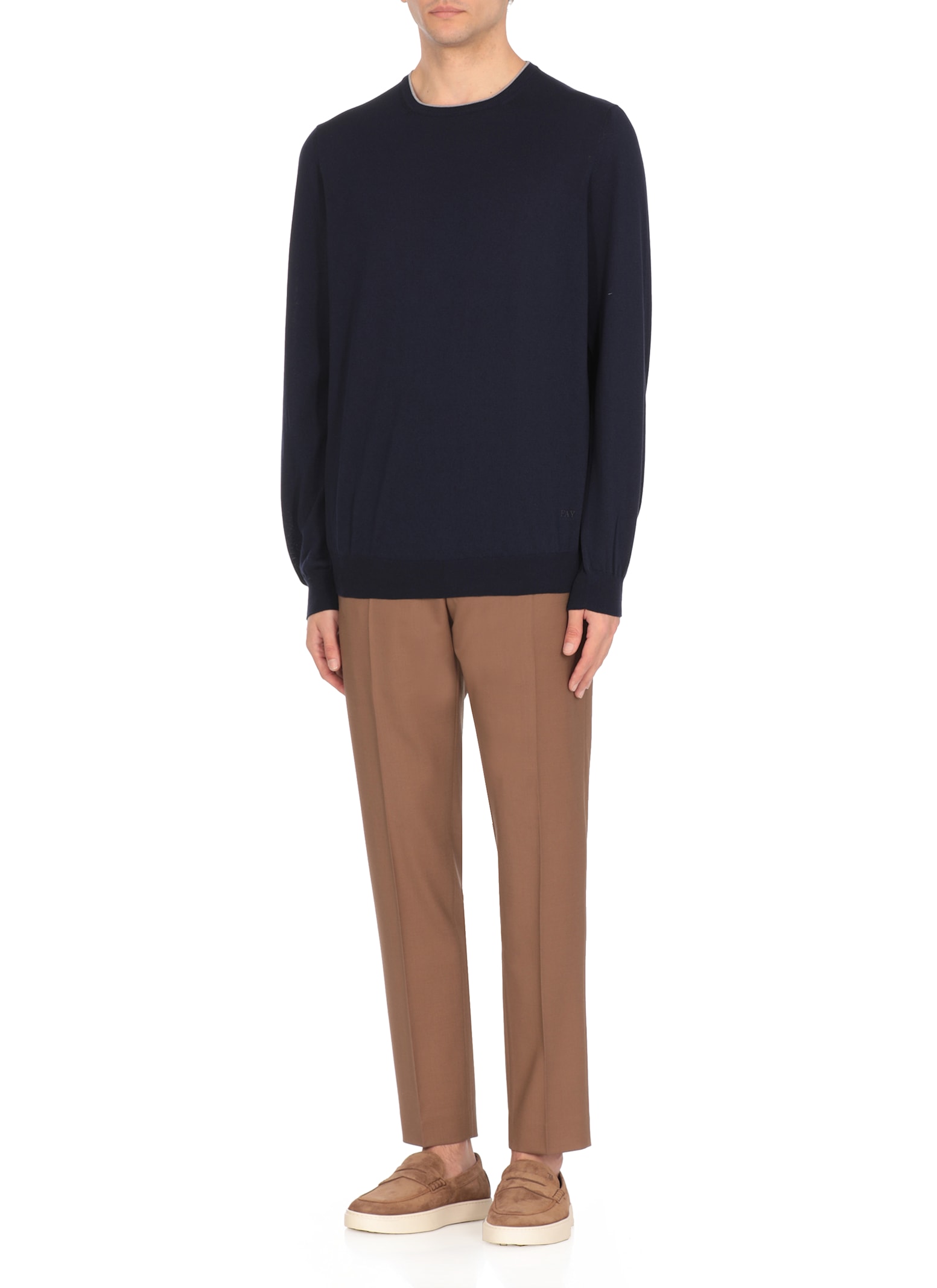 Fay Round Neck Pullover Sweater In Blue