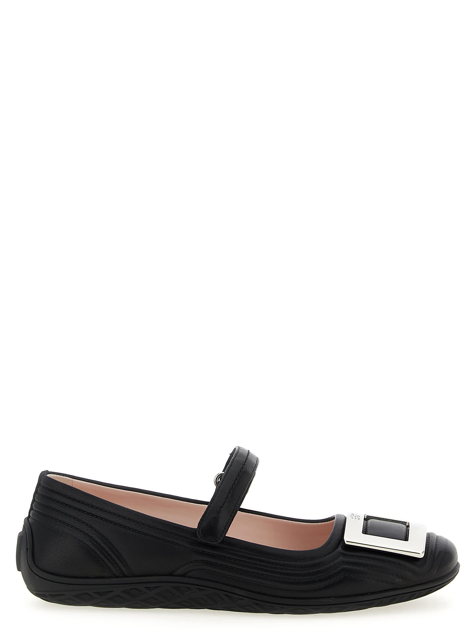 Roger Vivier Viv Low Mary Jane Ballerinas In Black
