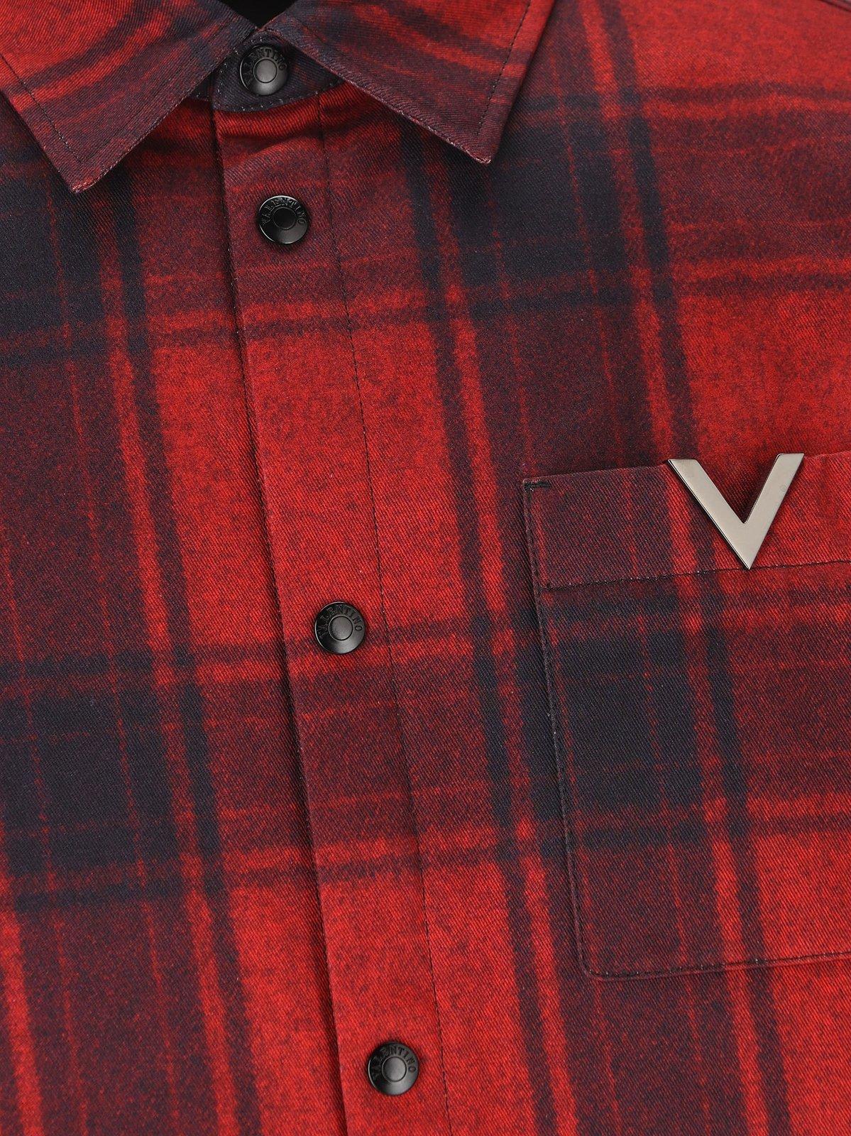 Shop Valentino Logo Plaque Checked Shirt Jacket In Red