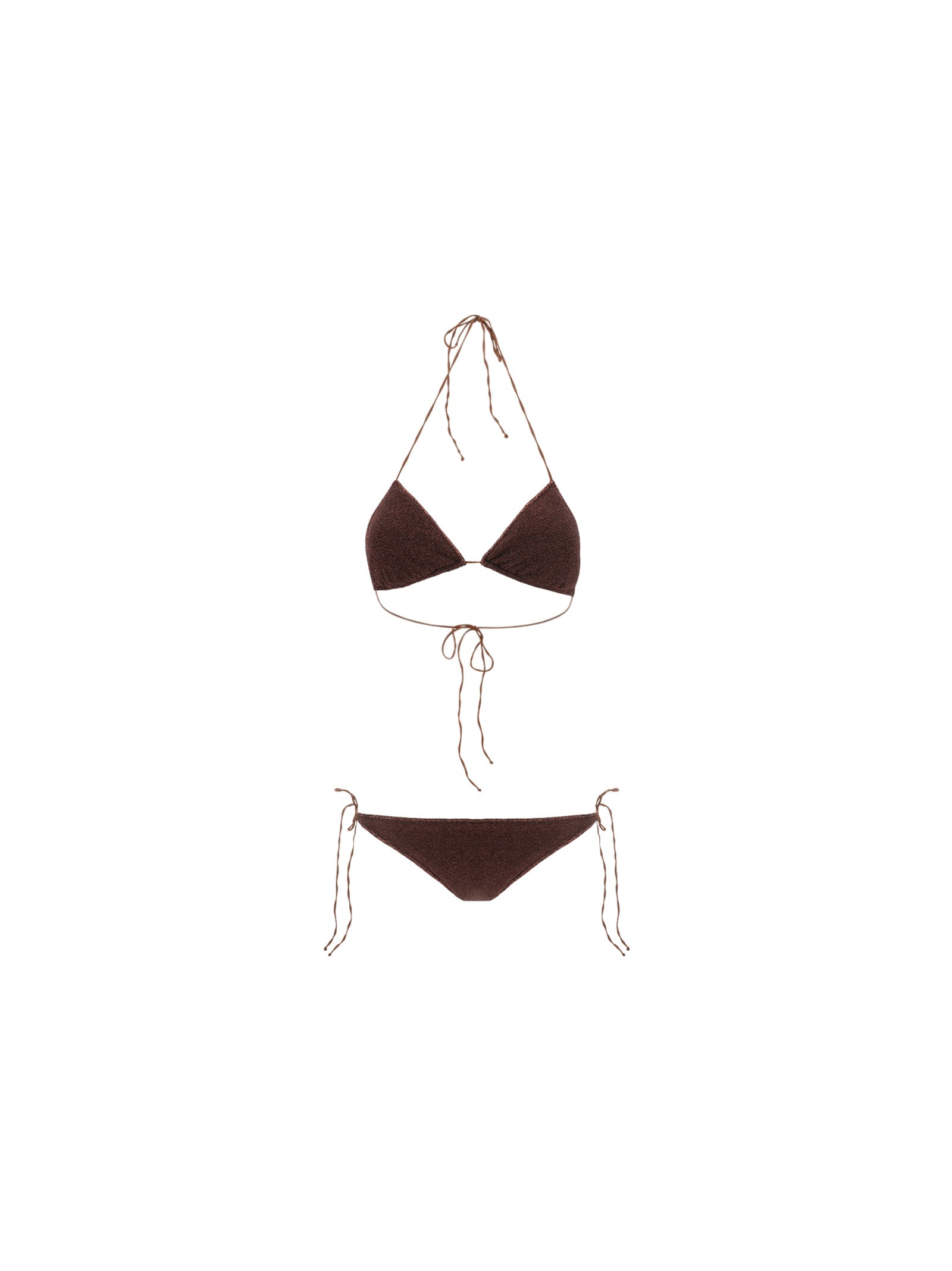 Oseree Lumiere Lame' Jersey Bikini In Chocolate