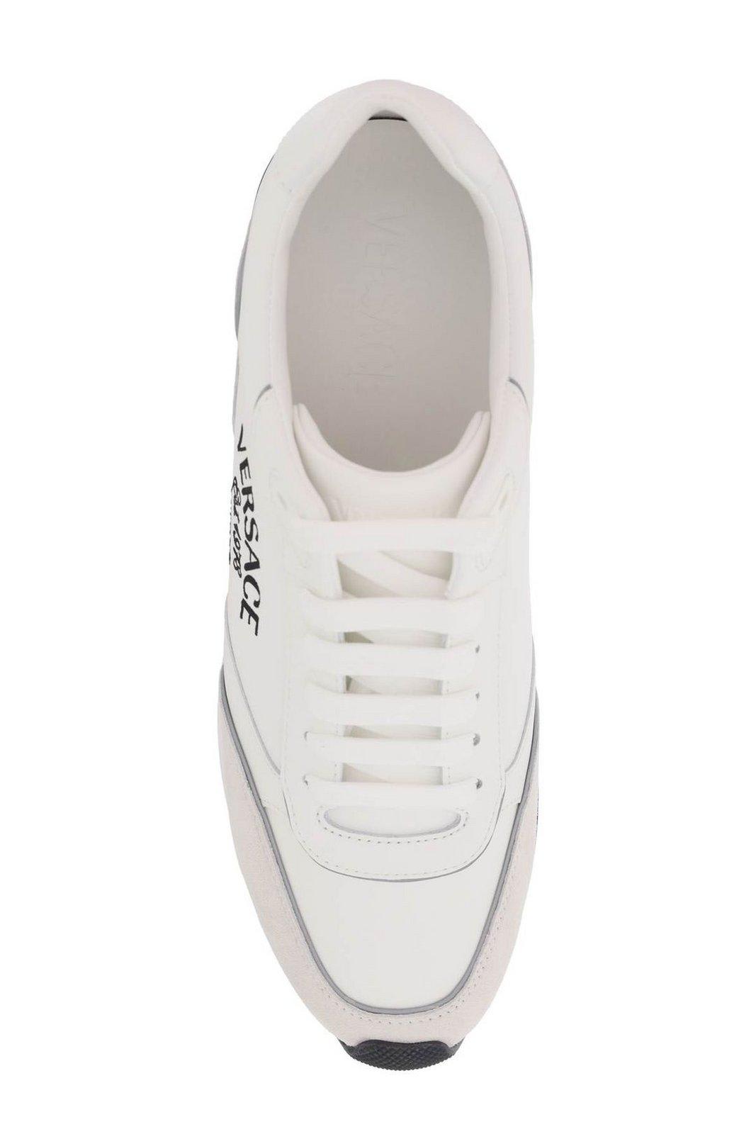 Shop Versace Milano Round-toe Lace-up Sneakers In Bianco