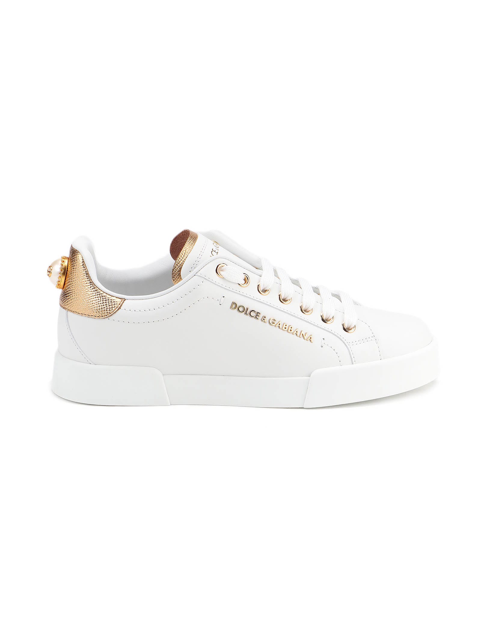 Dolce & Gabbana Dolce And Gabbana White And Gold Pearl Sneakers | ModeSens
