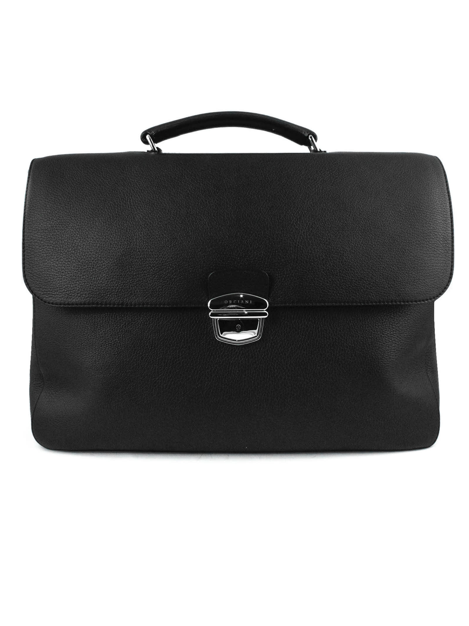 Orciani Black Leather Large Briefcase In Nero