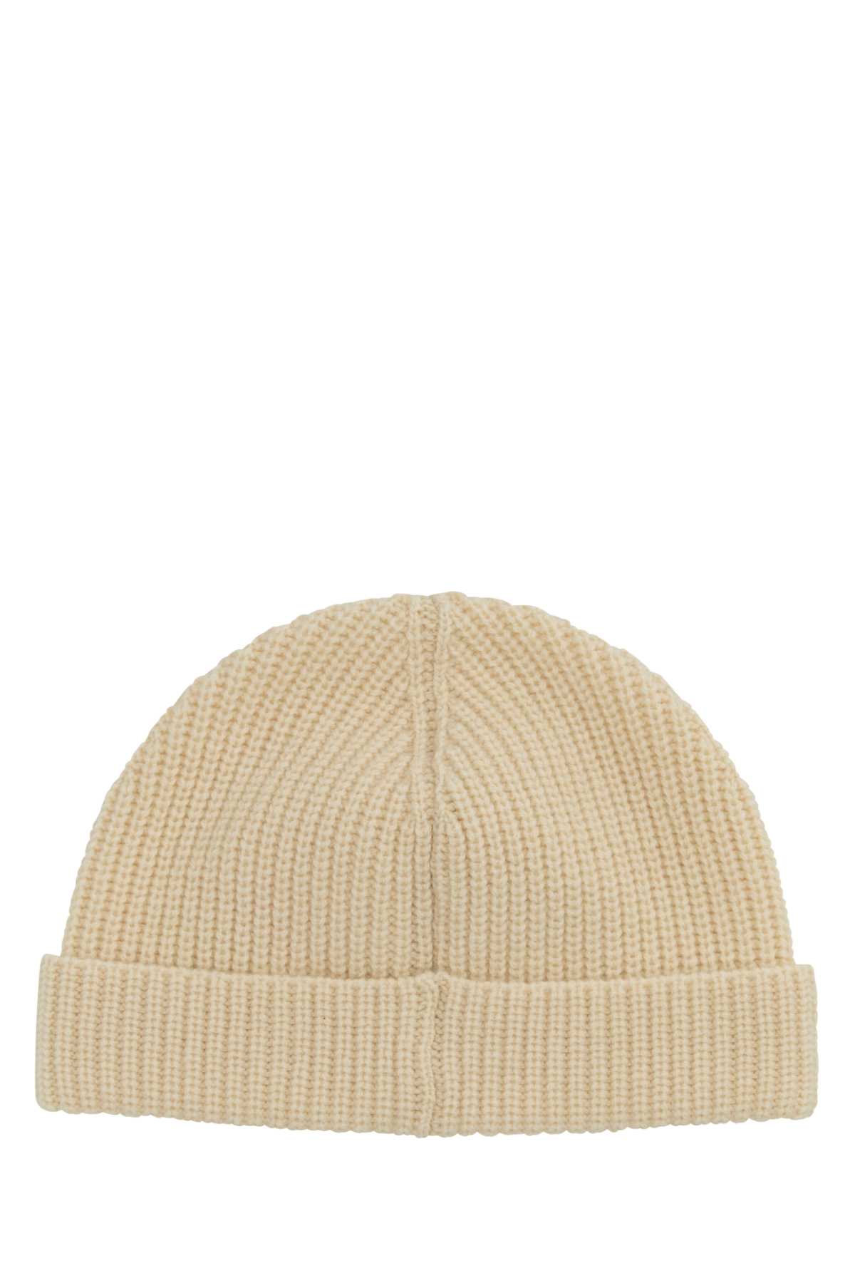 Valentino Ribbed Cashmere Beanie Hat With Turn-up Brim In Burro