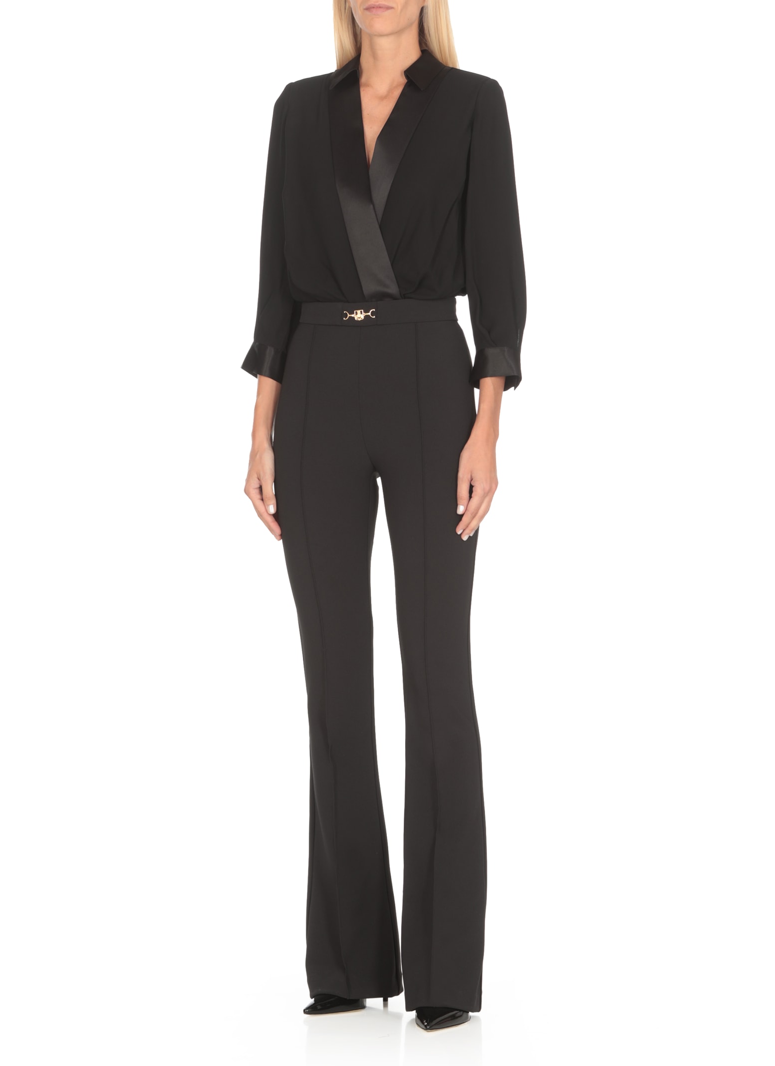 Shop Elisabetta Franchi Viscose And Silk Jumpsuit In Black