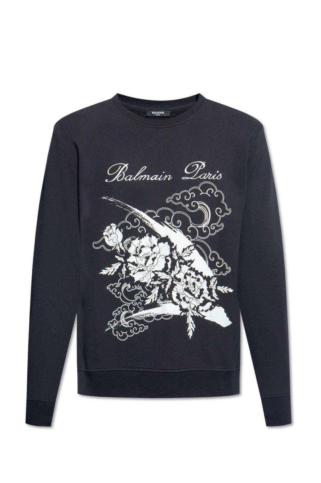 Balmain Graphic Printed Crewneck Sweatshirt In Black