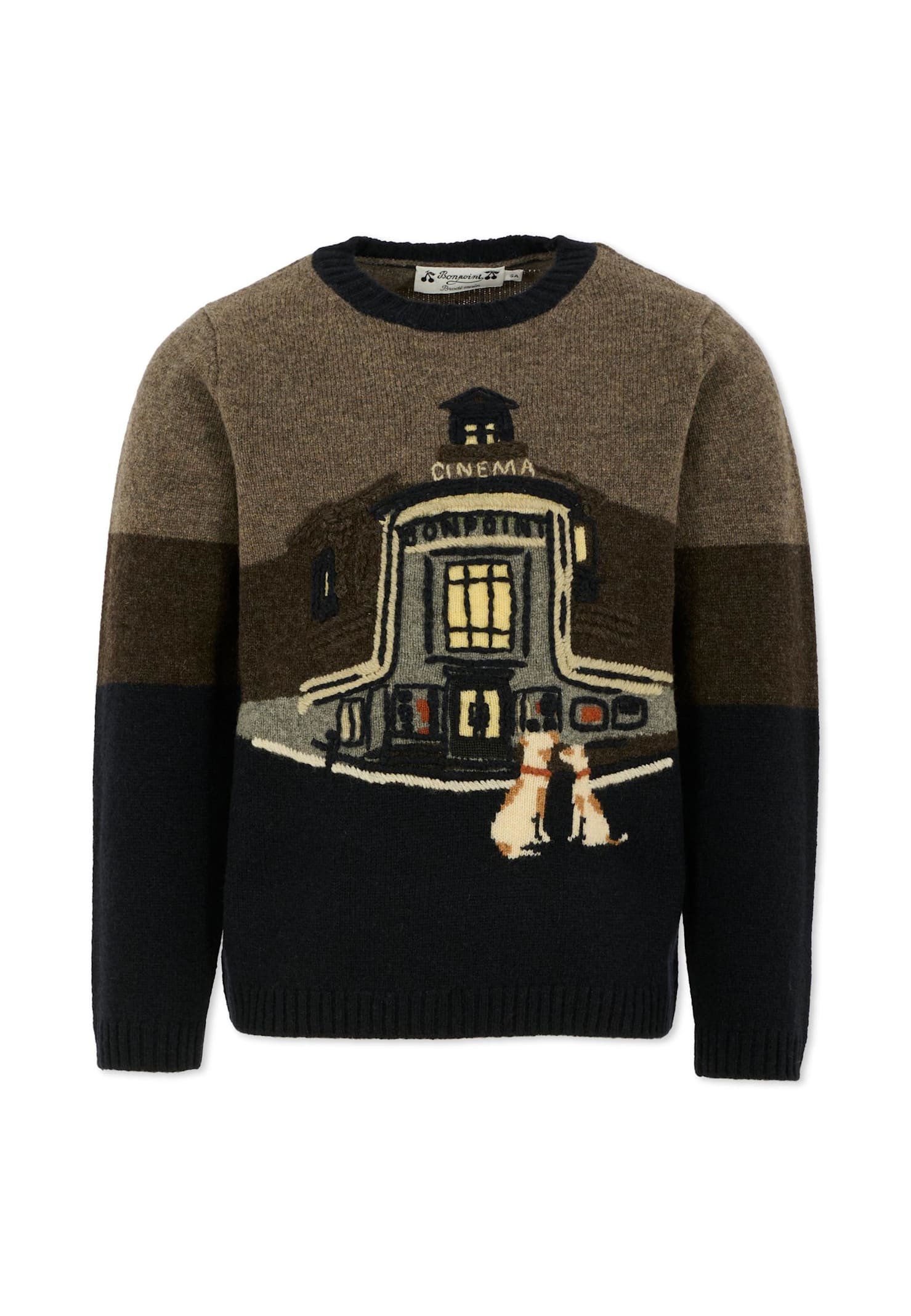 Bonpoint Blue Sweater For Boy With Logo In Multi