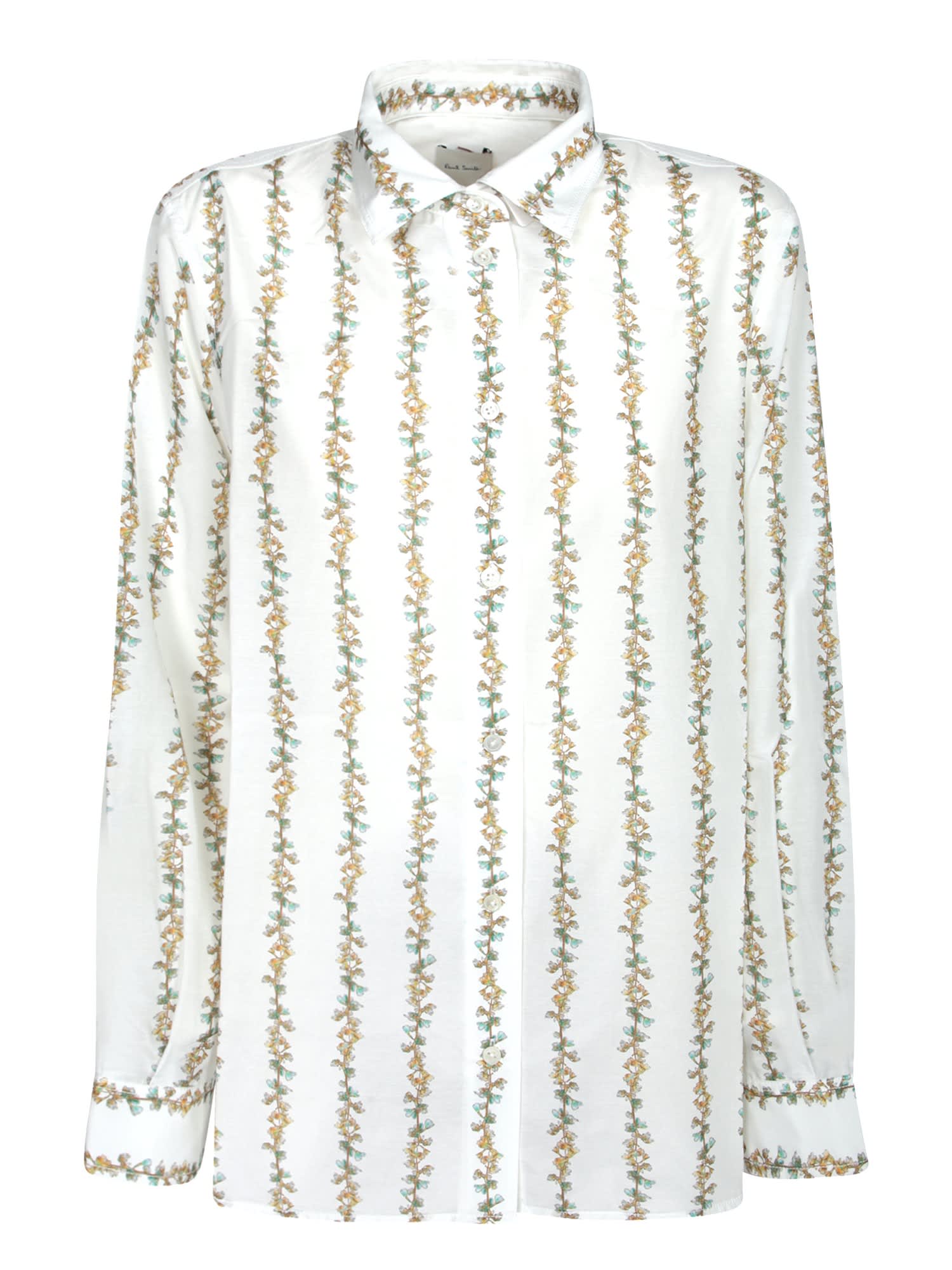 PAUL SMITH WHITE FLORAL PATTERN SHIRT 