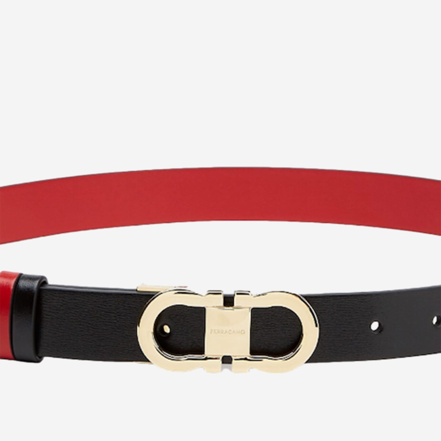 Ferragamo Reversible Leather Belt With Gold-tone Double Gancini Buckle In Black