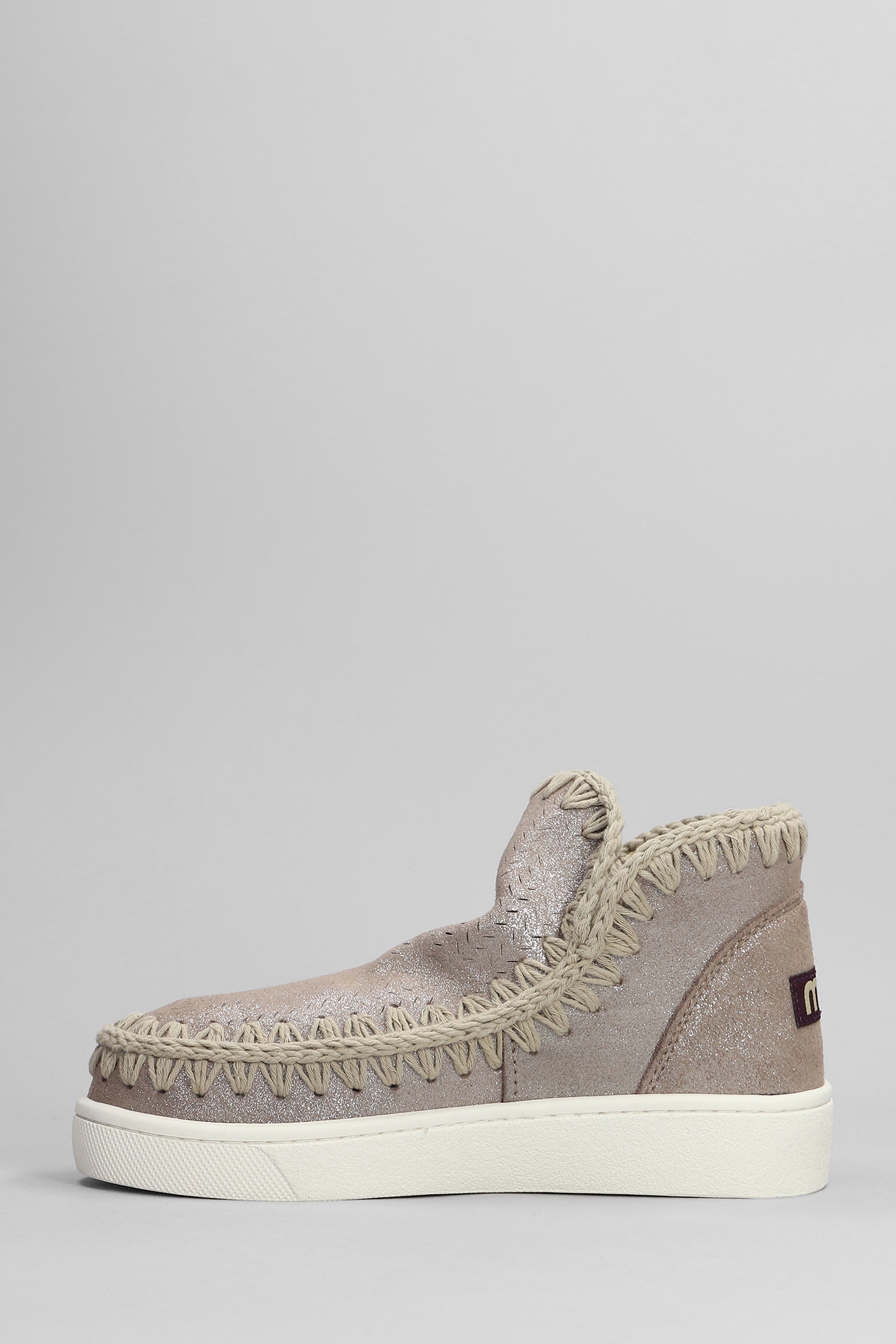 MOU ESKIMO SNEAKER LOW HEELS ANKLE BOOTS IN GREY GLITTER