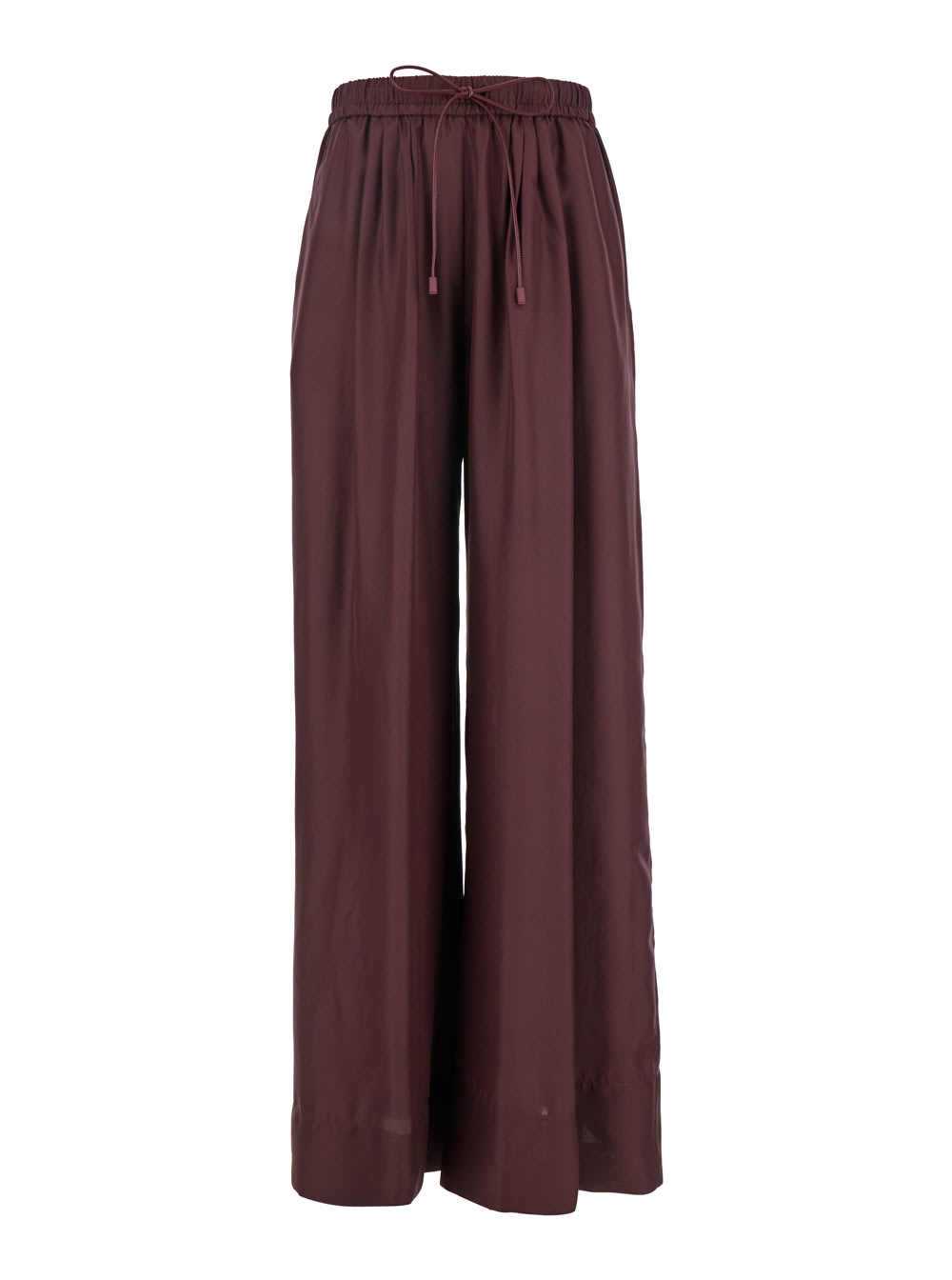 Shop Forte Forte Bordeaux Pants With Elastic Drawstring Waist And Wide Leg In Silk Woman In Black