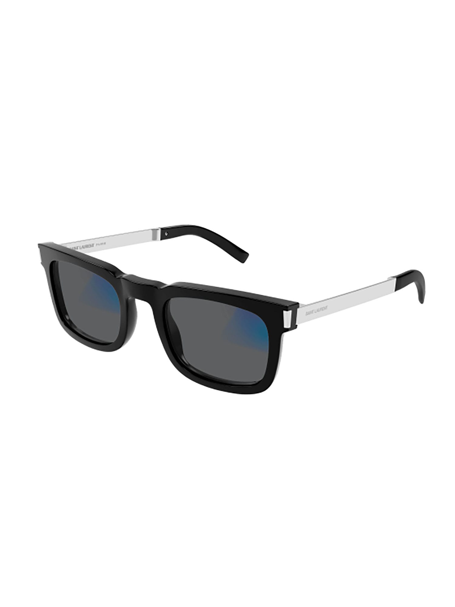 Shop Saint Laurent Sl 581 Sunglasses In Black Silver Transpar