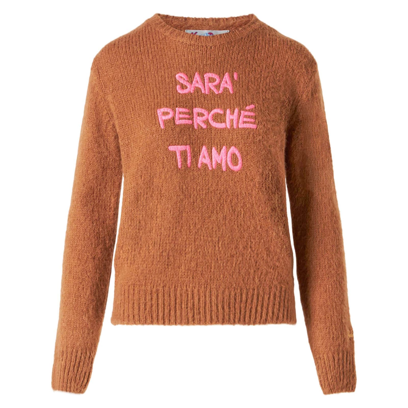 Shop Mc2 Saint Barth Woman Brown Brushed Sweater With Embroidery