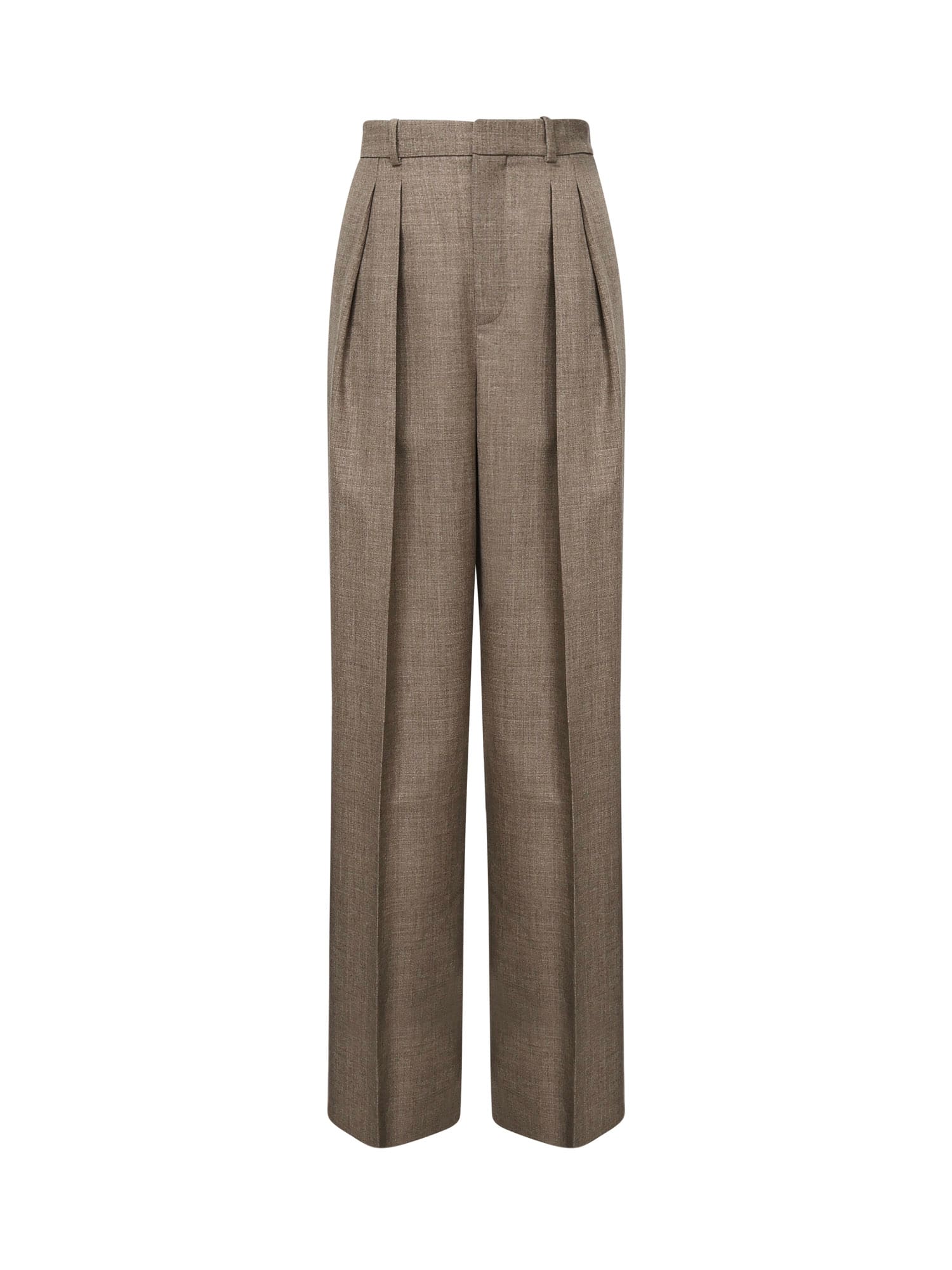 Saint Laurent Wide-leg Wool Trousers In Brown