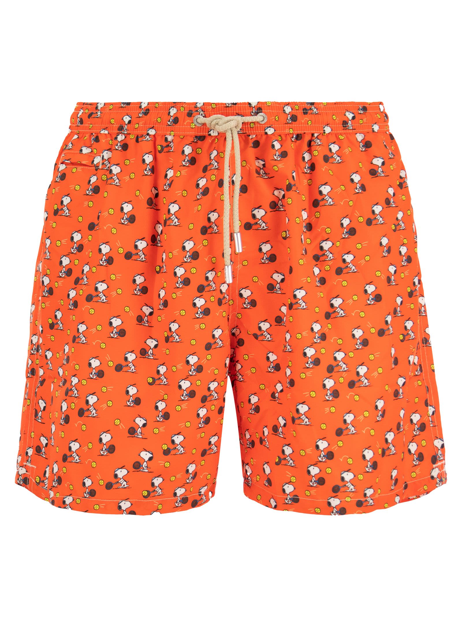 Mc2 Saint Barth Lightweight Fabric Swim Boxer Shorts With Print In Orange