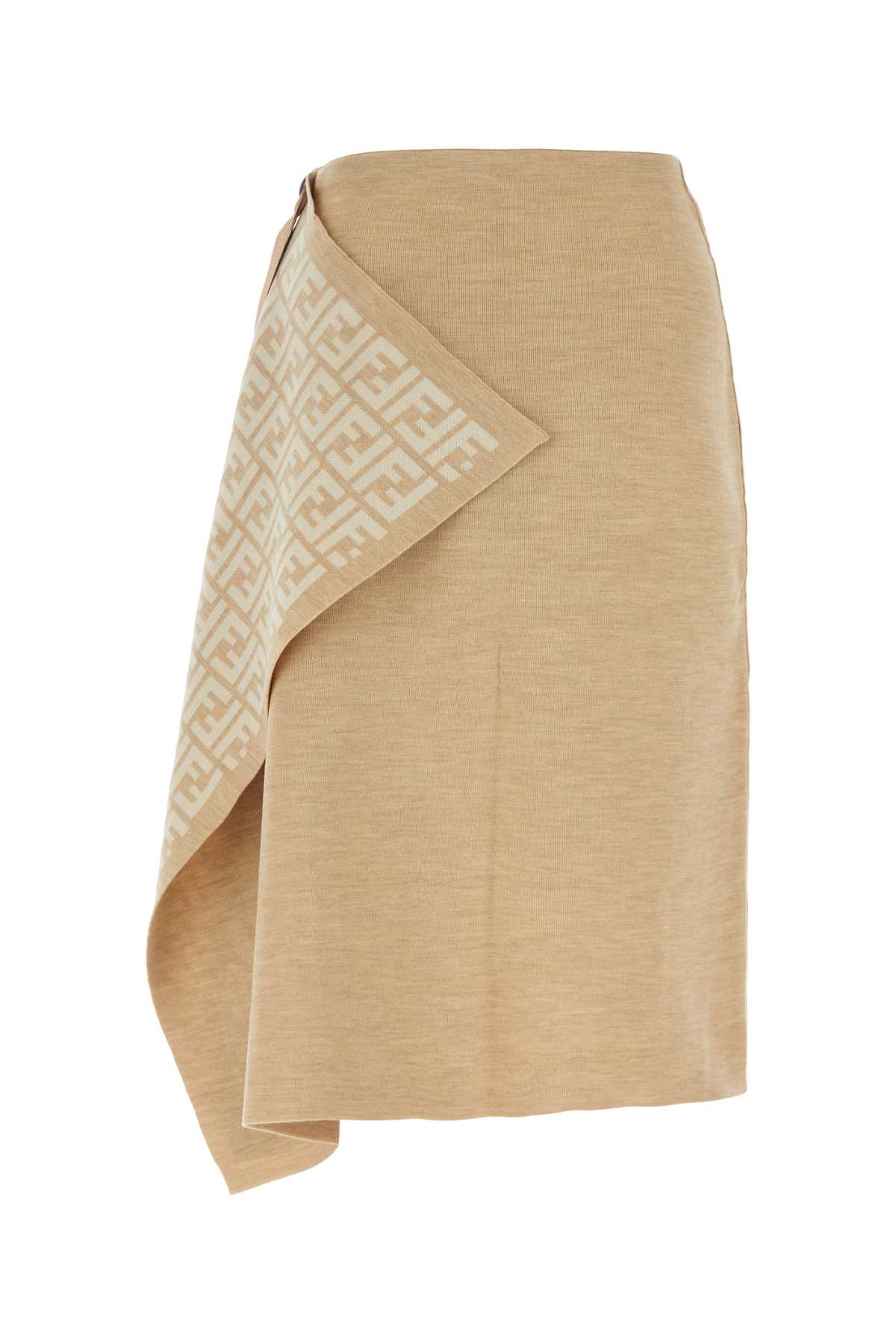 Shop Fendi Camel Wool Blend Skirt In Buff