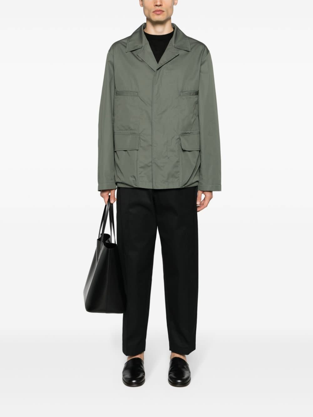 Lemaire Cotton Blend Multipocket Overshirt In Green