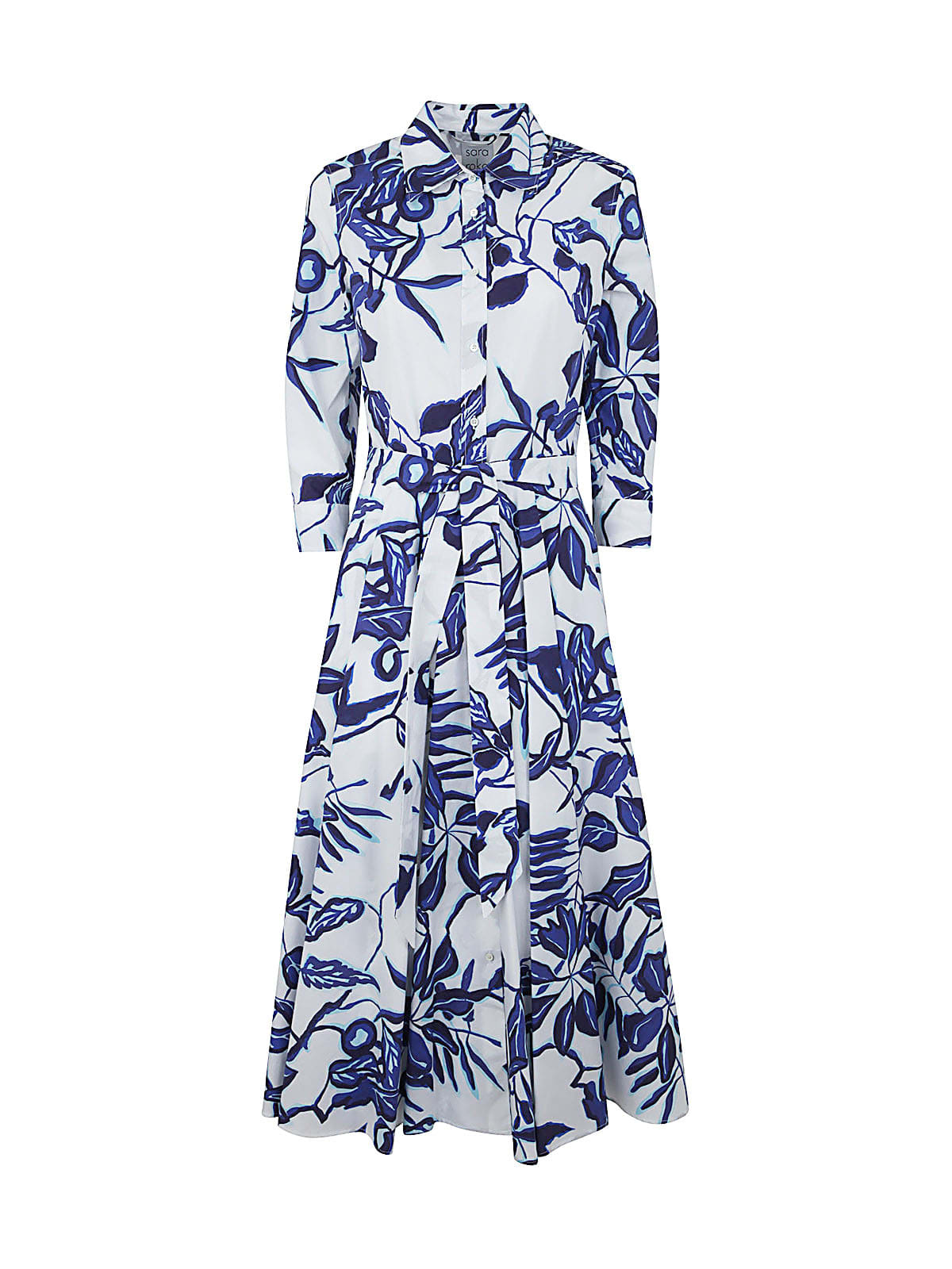 Sara Roka Taban.85 Printed Long Dress In E White Blue