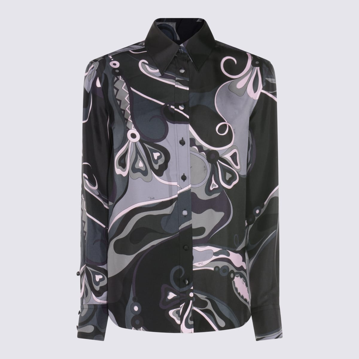 Pucci Abstract Pattern Long Sleeve Silk Shirt In Black