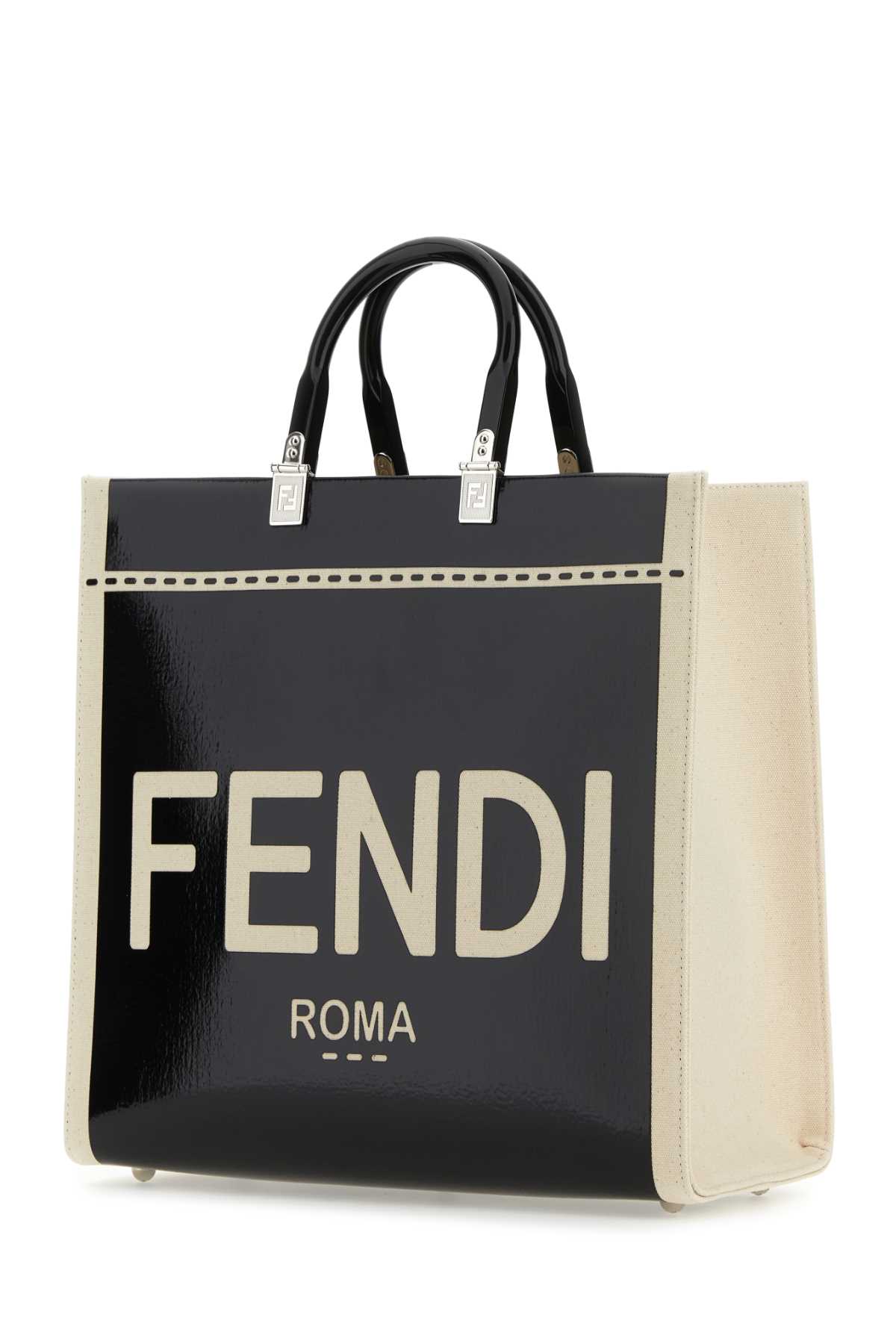 Shop Fendi Two-tone Canvas Medium Sunshine Shopping Bag In Black