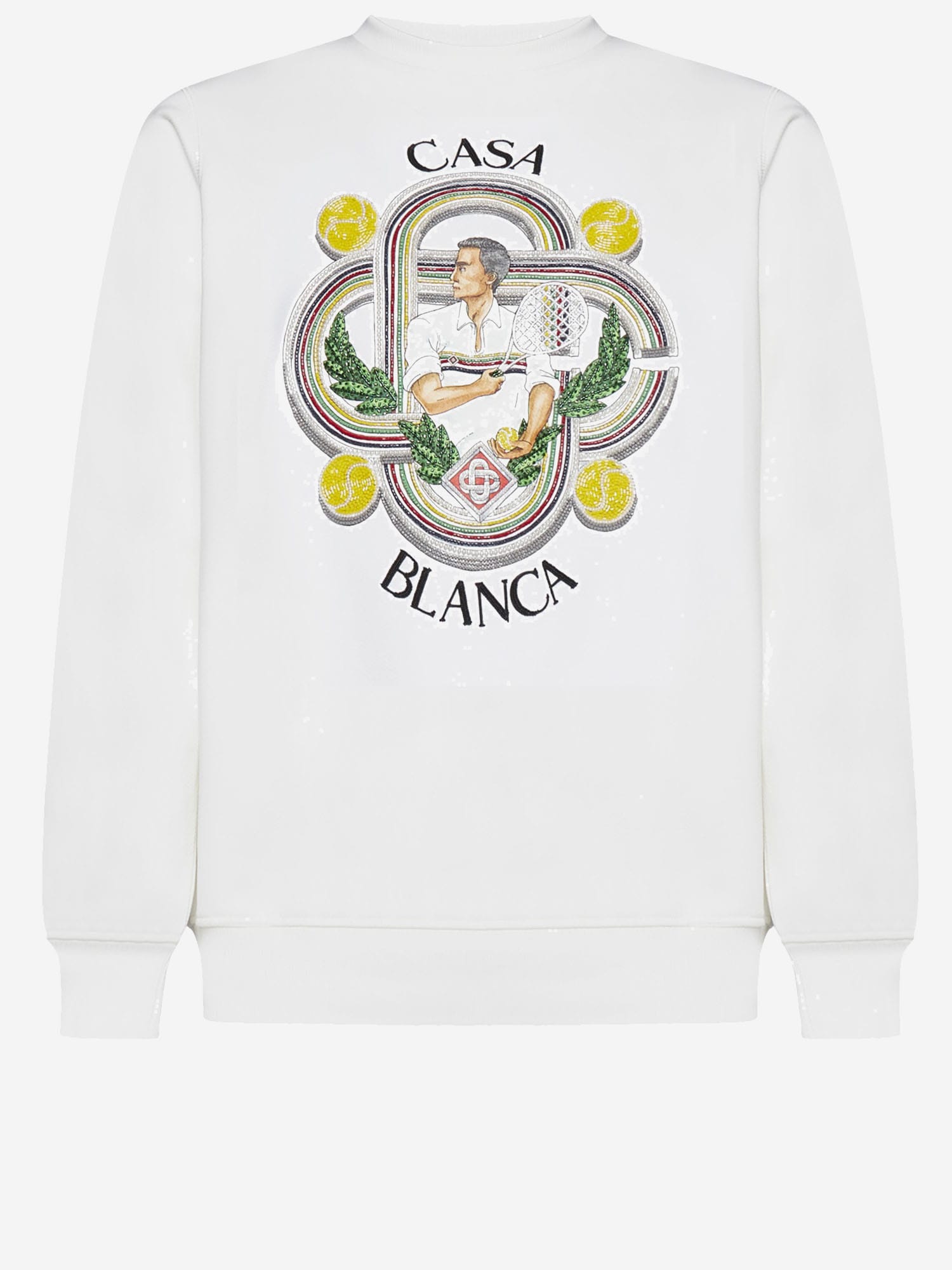 Casablanca Le Joueur Beaded Cotton Sweatshirt In White