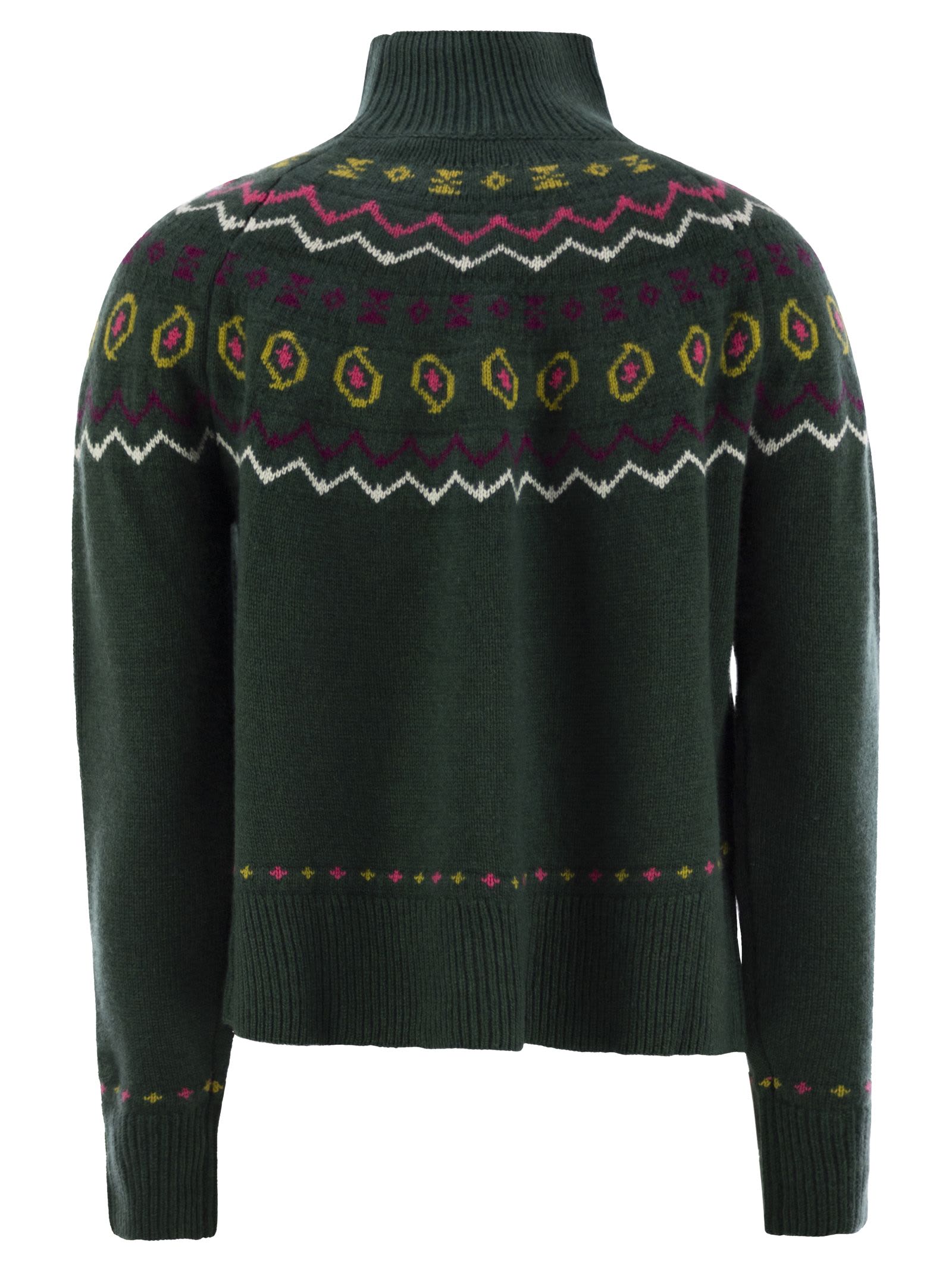 Mc2 Saint Barth Wool-blend Jumper With Embroidery In Green