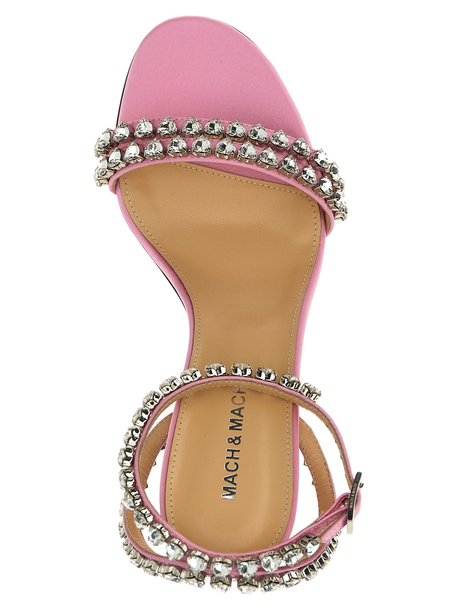 Shop Mach &amp; Mach Audrey Crystal Round Toe Satin Sandals In Pink