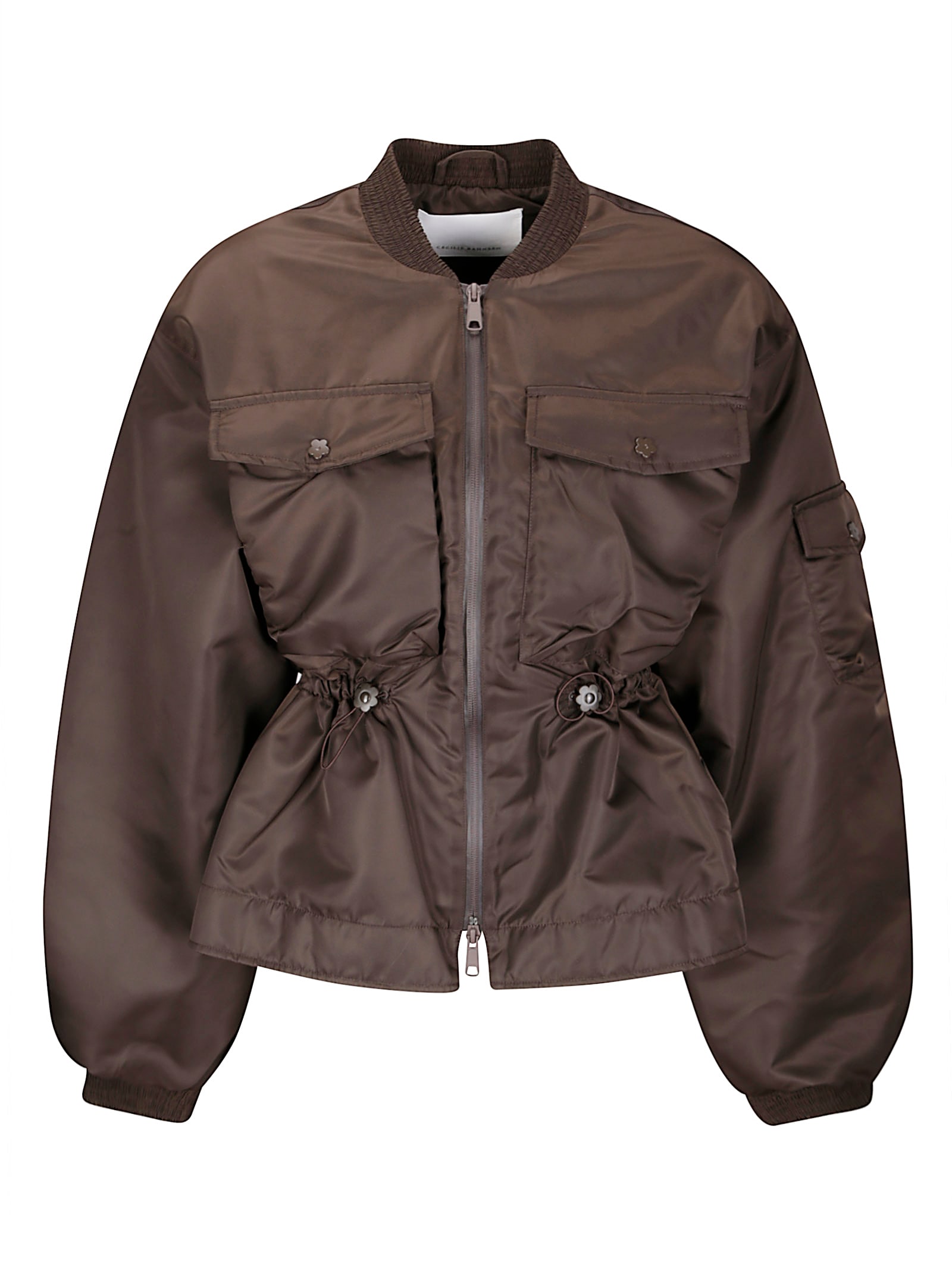 Cecilie Bahnsen Birdie Ruched Padded Shell Bomber Jacket In Brown